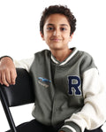 Rare Ones Kids Brook Dusky Green Cotton Blend Button Closure Ribbed Collar Plain Full Sleeves Slim Fit Jacket