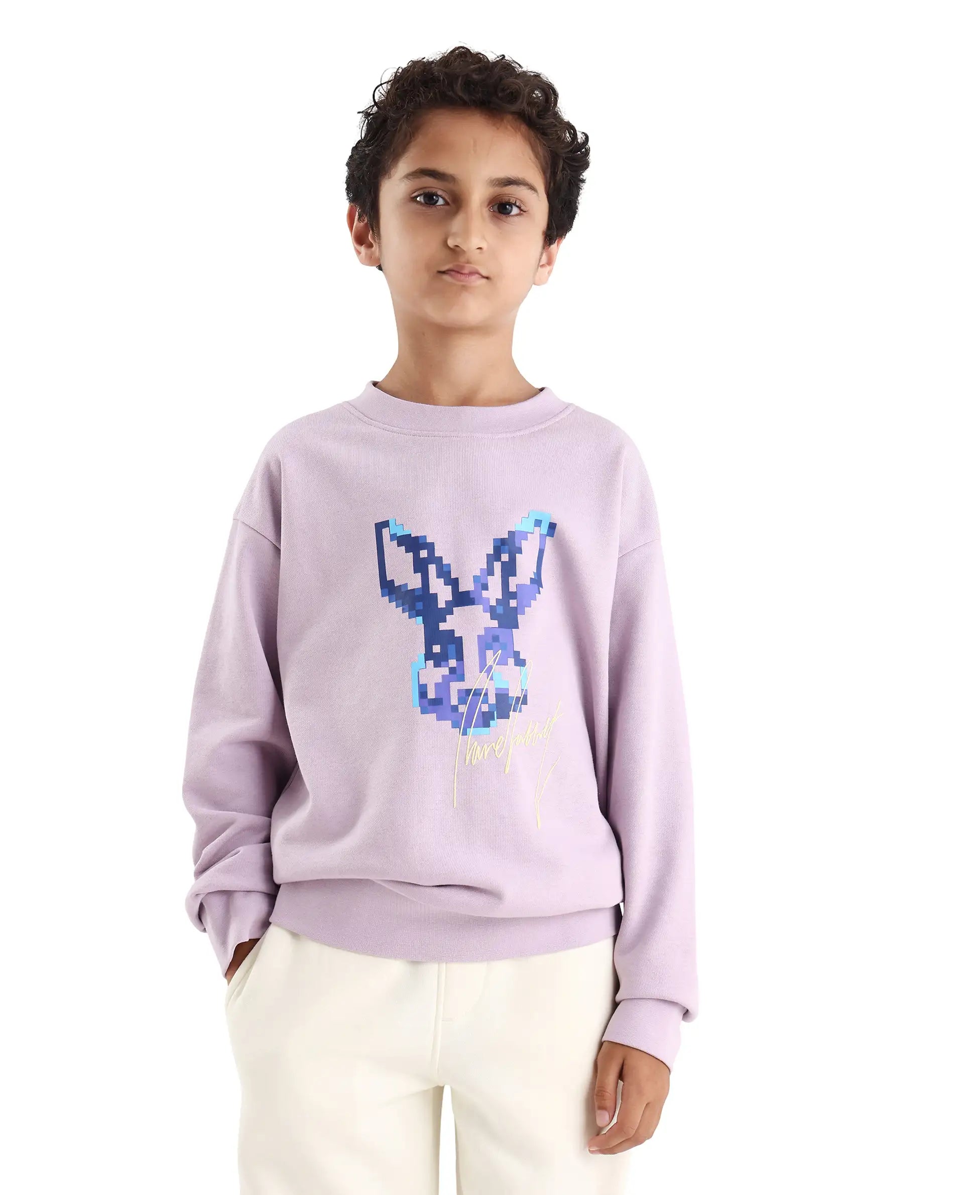 Rare Ones Kids Iver Pastel Purple Cotton Pull On Crew Neck Full Sleeves Fit Sweatshirt
