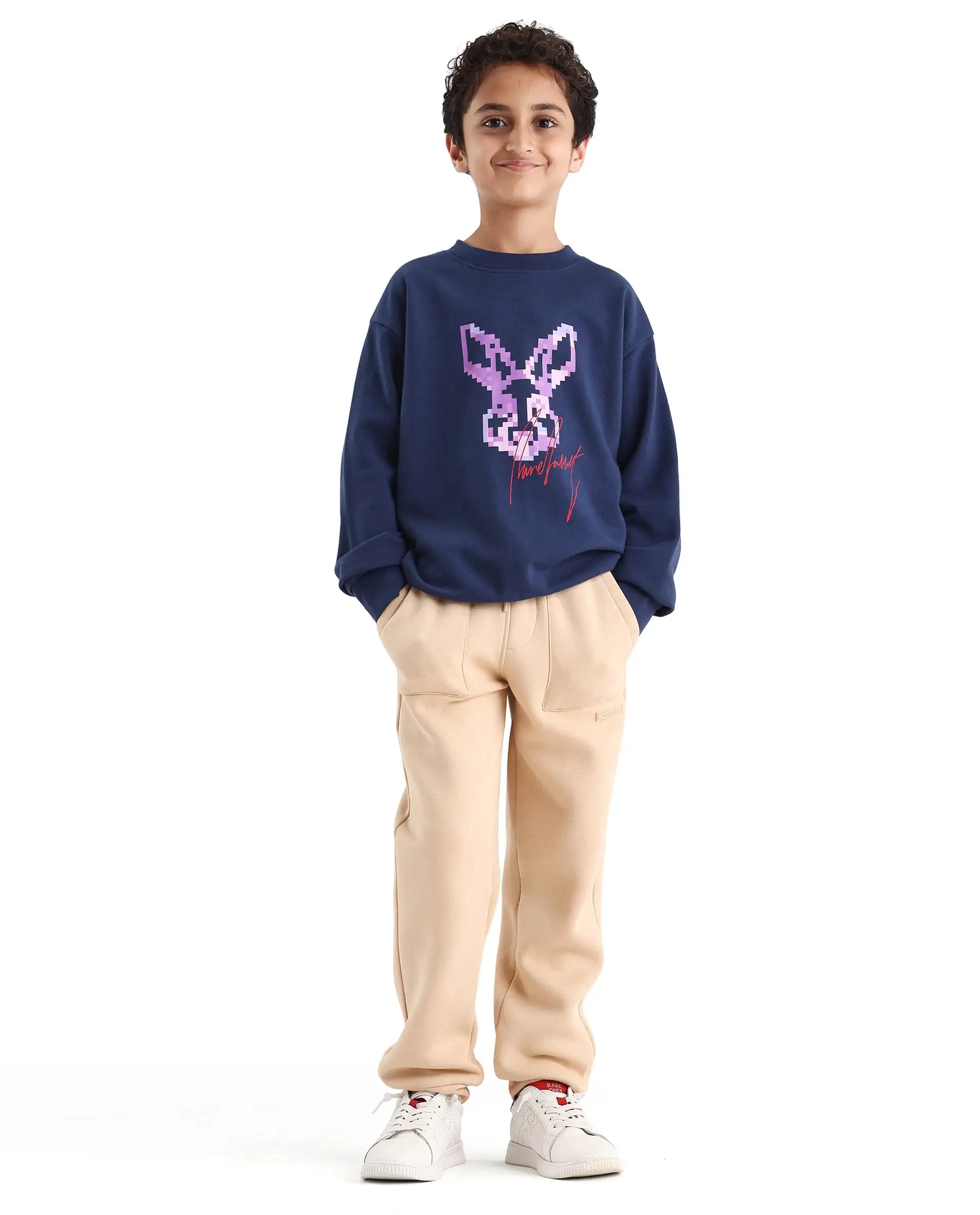 Rare Ones Kids Iver Navy Cotton Pull On Crew Neck Full Sleeves Fit Sweatshirt