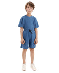 Rare Ones Kids Cole Teal Cotton Solid Drawstring Closure Textured Shorts