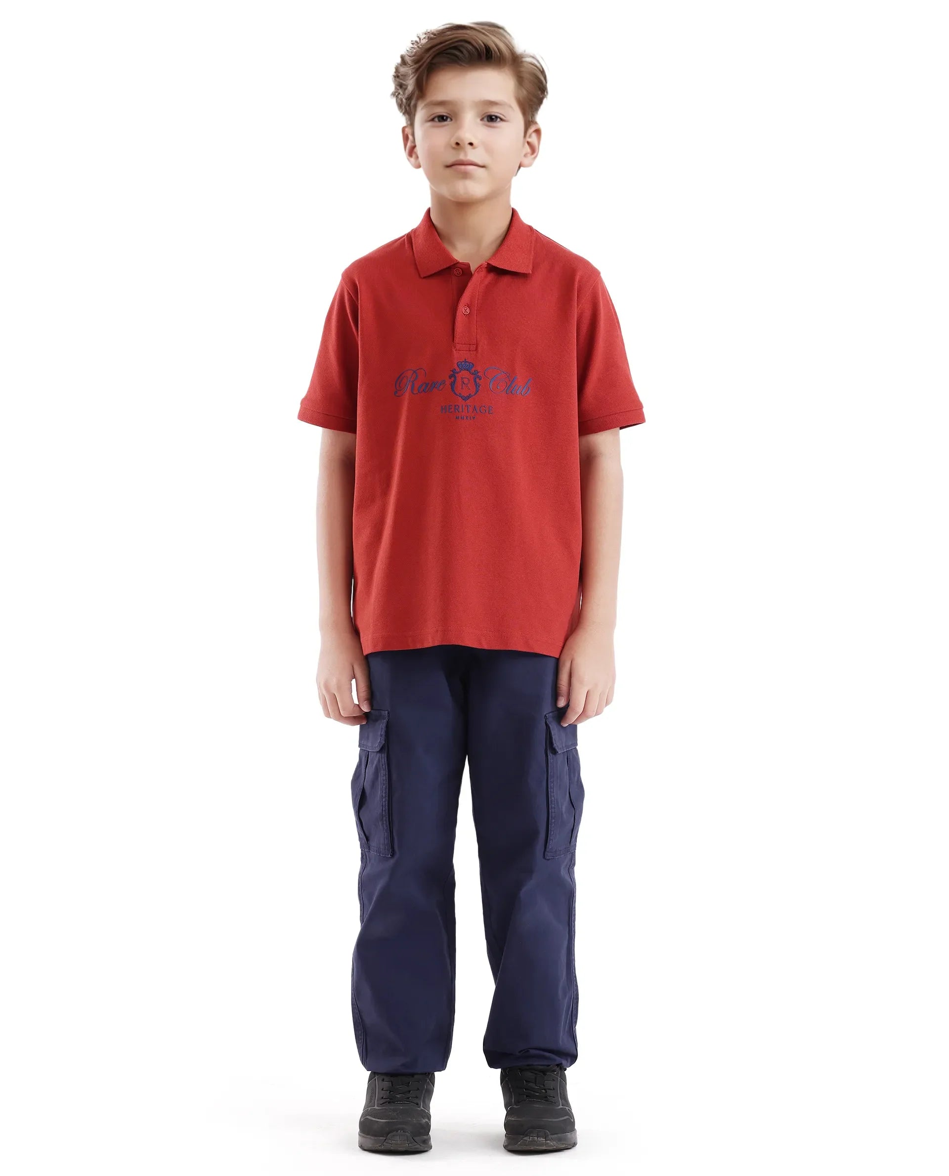 Rare Ones Kids Aimo Dark Rust Cotton Short Sleeve Hd Print Polo