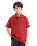 Rare Ones Kids Aimo Dark Rust Cotton Short Sleeve Hd Print Polo