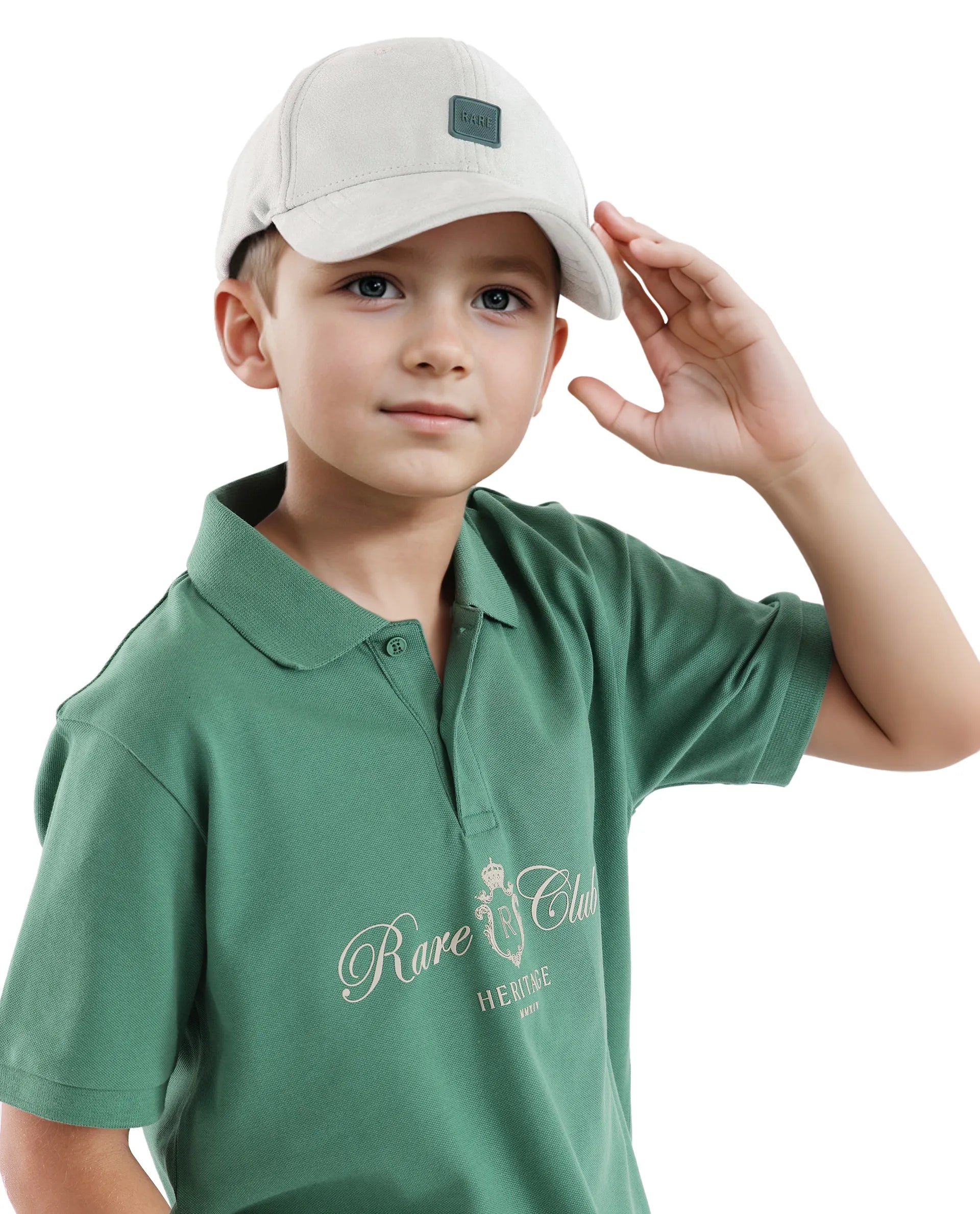 Rare Ones Kids Aimo Green Cotton Short Sleeve Hd Print Polo