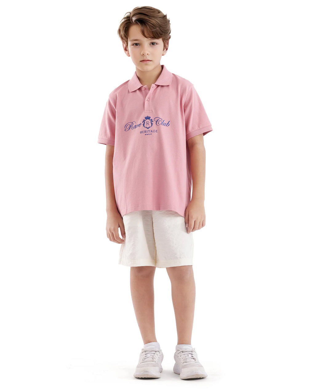 Rare Ones Kids Aimo Pastel Pink Cotton Short Sleeve Hd Print Polo