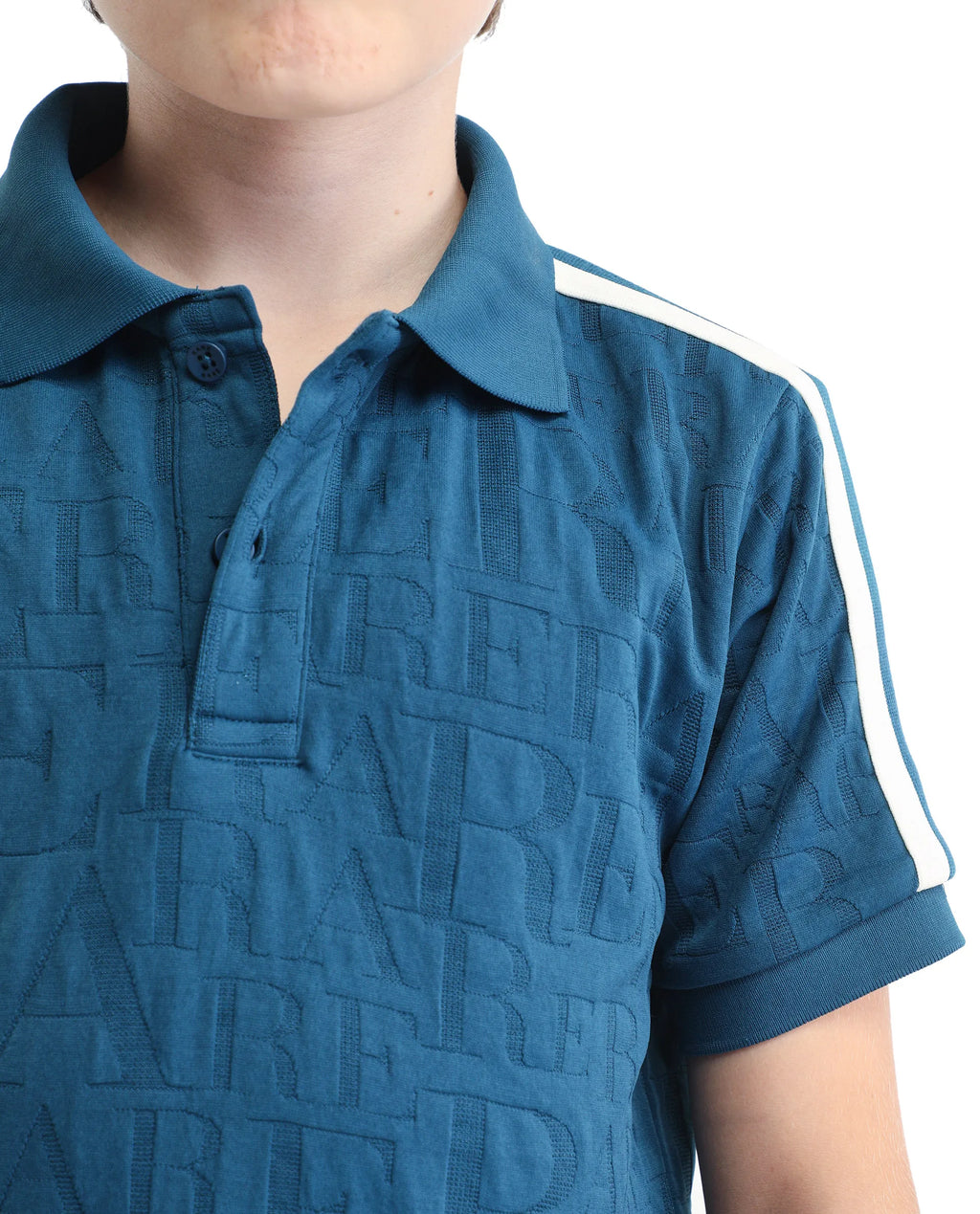 Rare Ones Kids Alti Teal Polyester Blend Button Closure Spread Collar All Over Print Regular Fit Polo