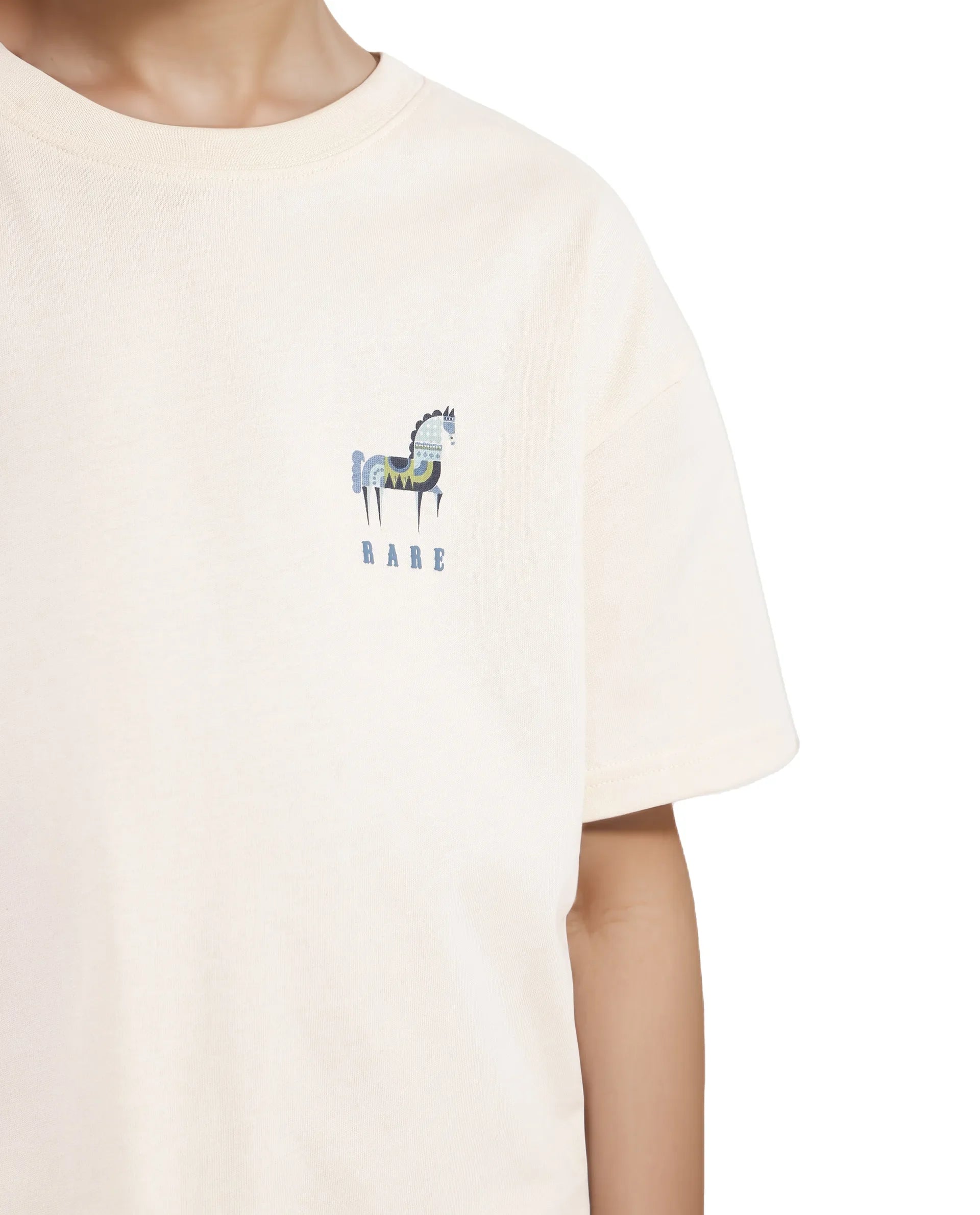 Rare Ones Kids Armi Off White Cotton Fabric Half Sleeves Boxy Fit Crew Neck Graphic Print T-Shirt