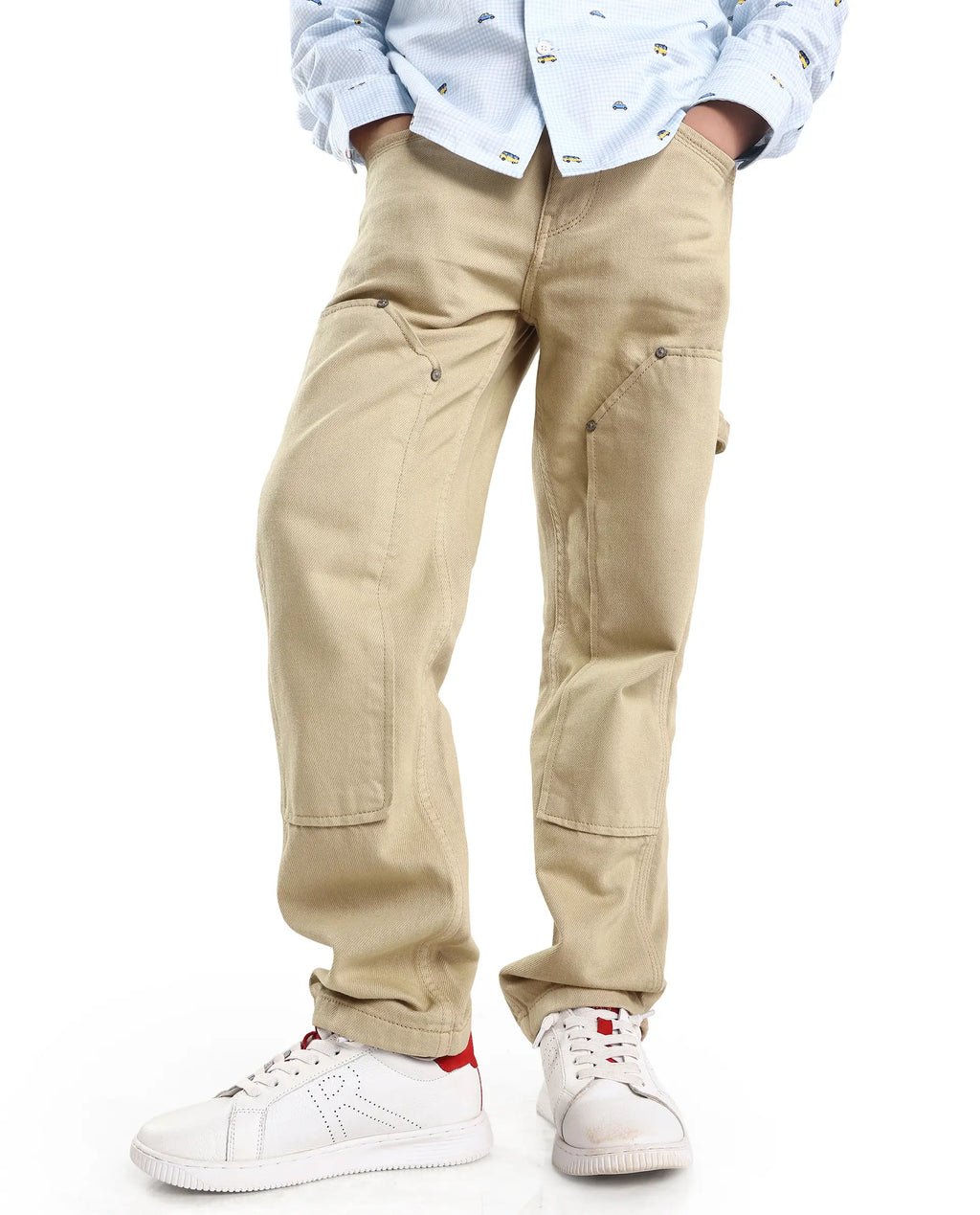Rare Ones Kids Arvi-K Beige Cotton Button And Zip Carpenter Fit Denim Pant