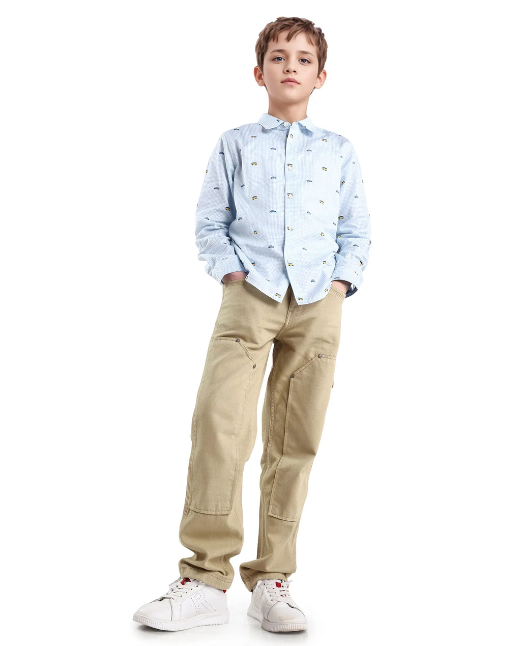 Rare Ones Kids Arvi-K Beige Cotton Button And Zip Carpenter Fit Denim Pant
