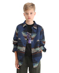 Rare Ones Kids Azlo-K Blue Cotton Blend Button Closure Spread Collar Jacquard Full Sleeves Oversized Fit Shirt