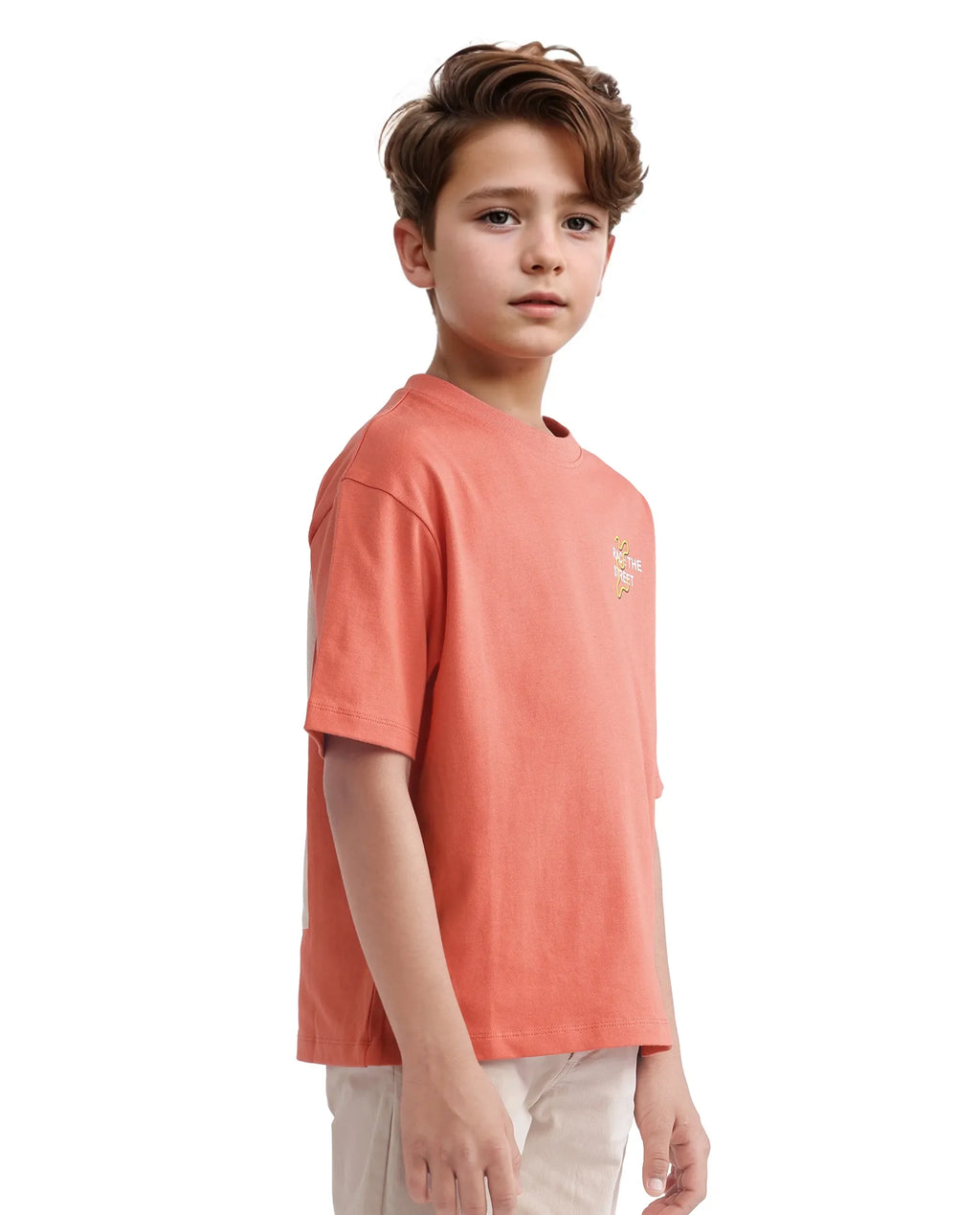 Rare Ones Kids Barcen Light Orange Cotton Short Sleeve Crew Neck T-Shirt