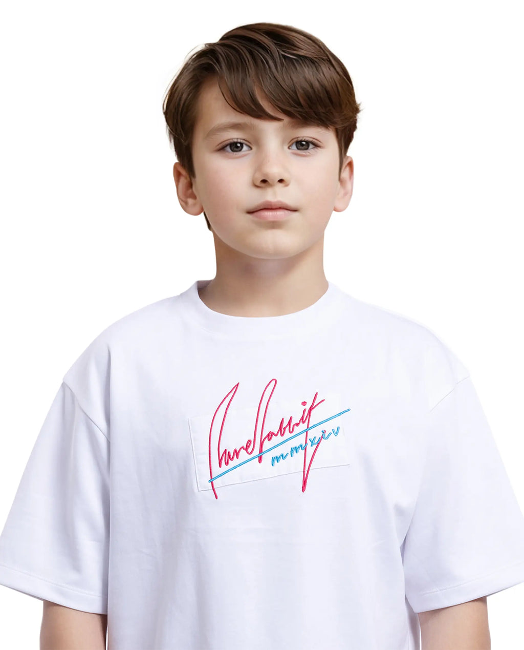 Rare Ones Kids Bart White Cotton Poly Short Sleeve Crew Neck Embroidered T-Shirt