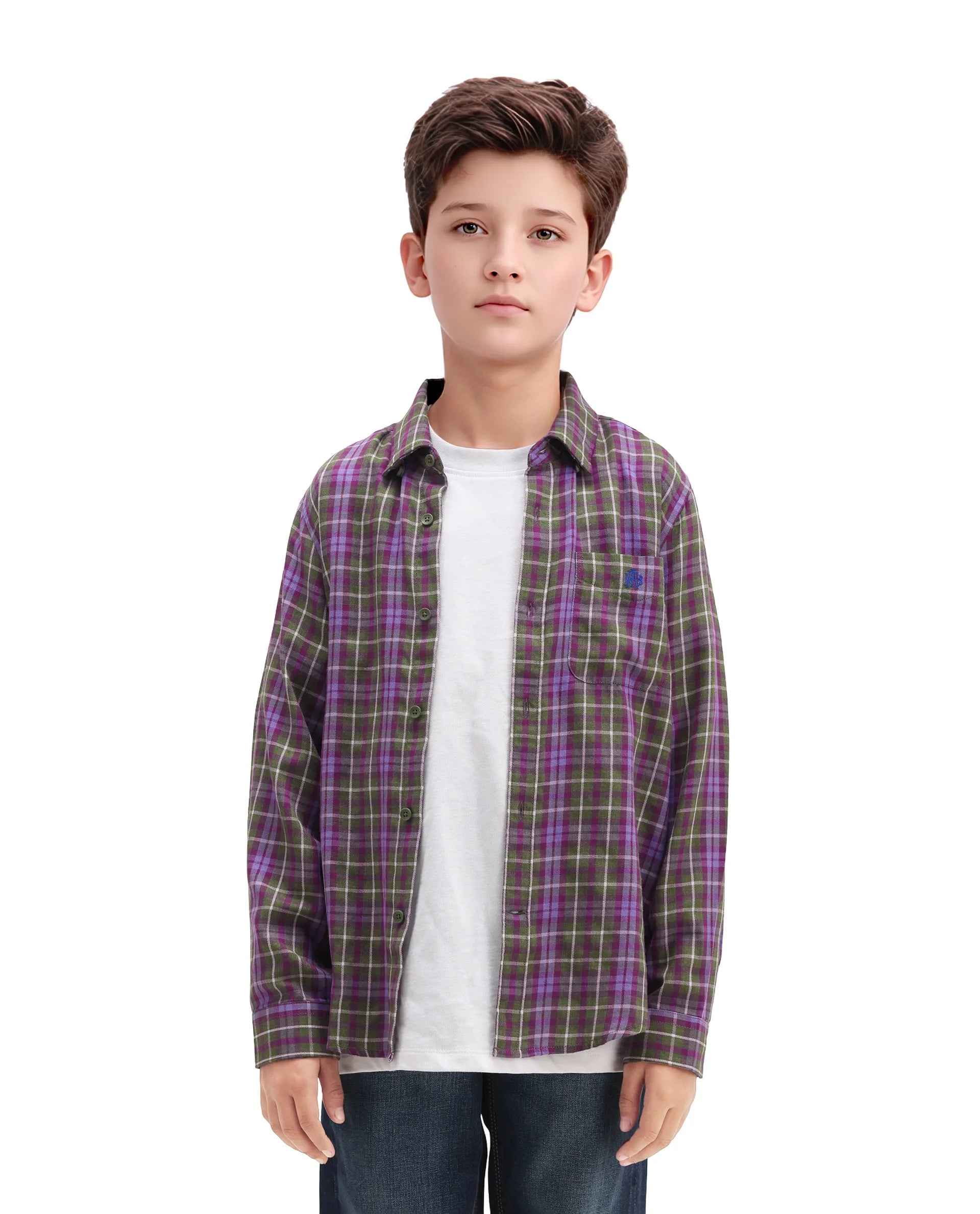 Rare Ones Kids Beke Purple Cotton Blend Checked Button Closure Regular Fit Shirt
