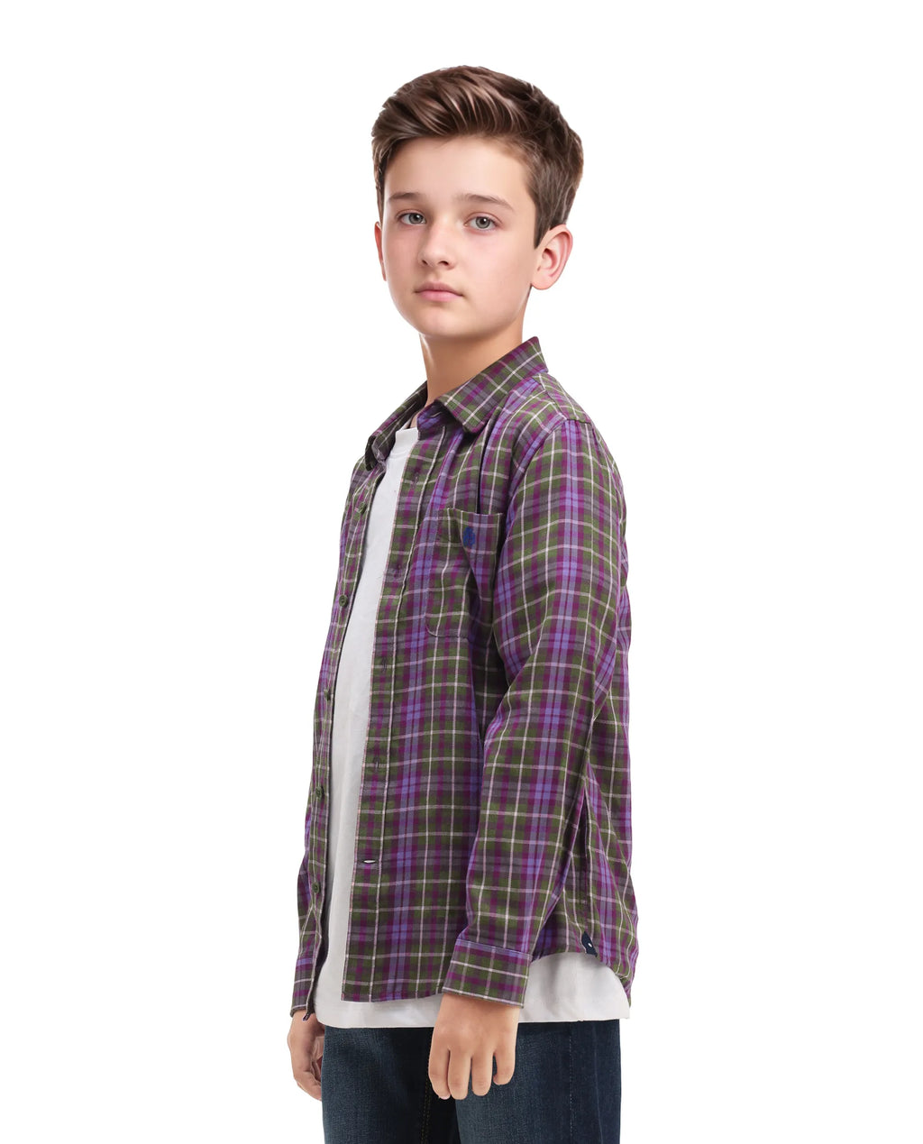 Rare Ones Kids Beke Purple Cotton Blend Checked Button Closure Regular Fit Shirt