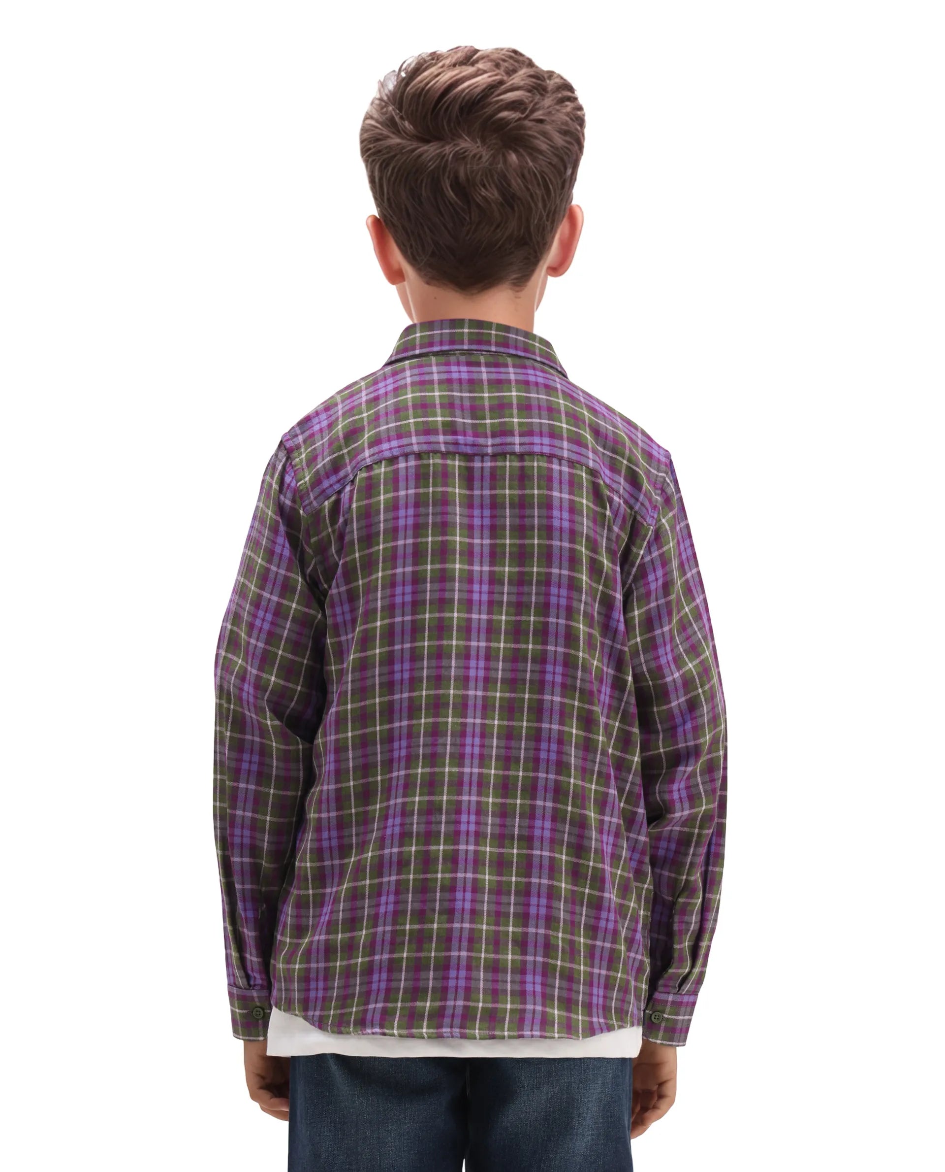 Rare Ones Kids Beke Purple Cotton Blend Checked Button Closure Regular Fit Shirt