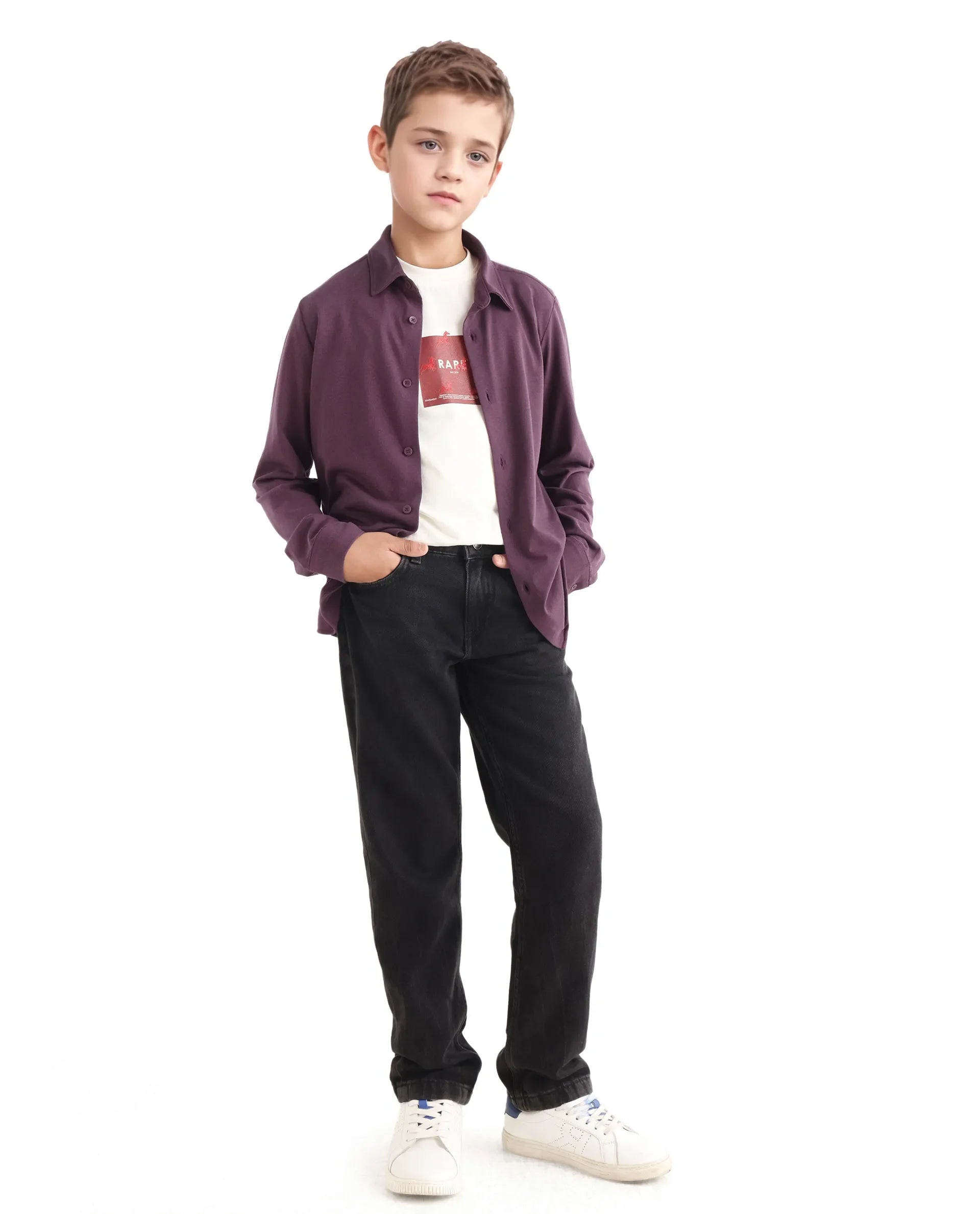 Rare Ones Kids Bler-K Maroon Cotton Blend Plain Button Closure Regular Fit Shirt