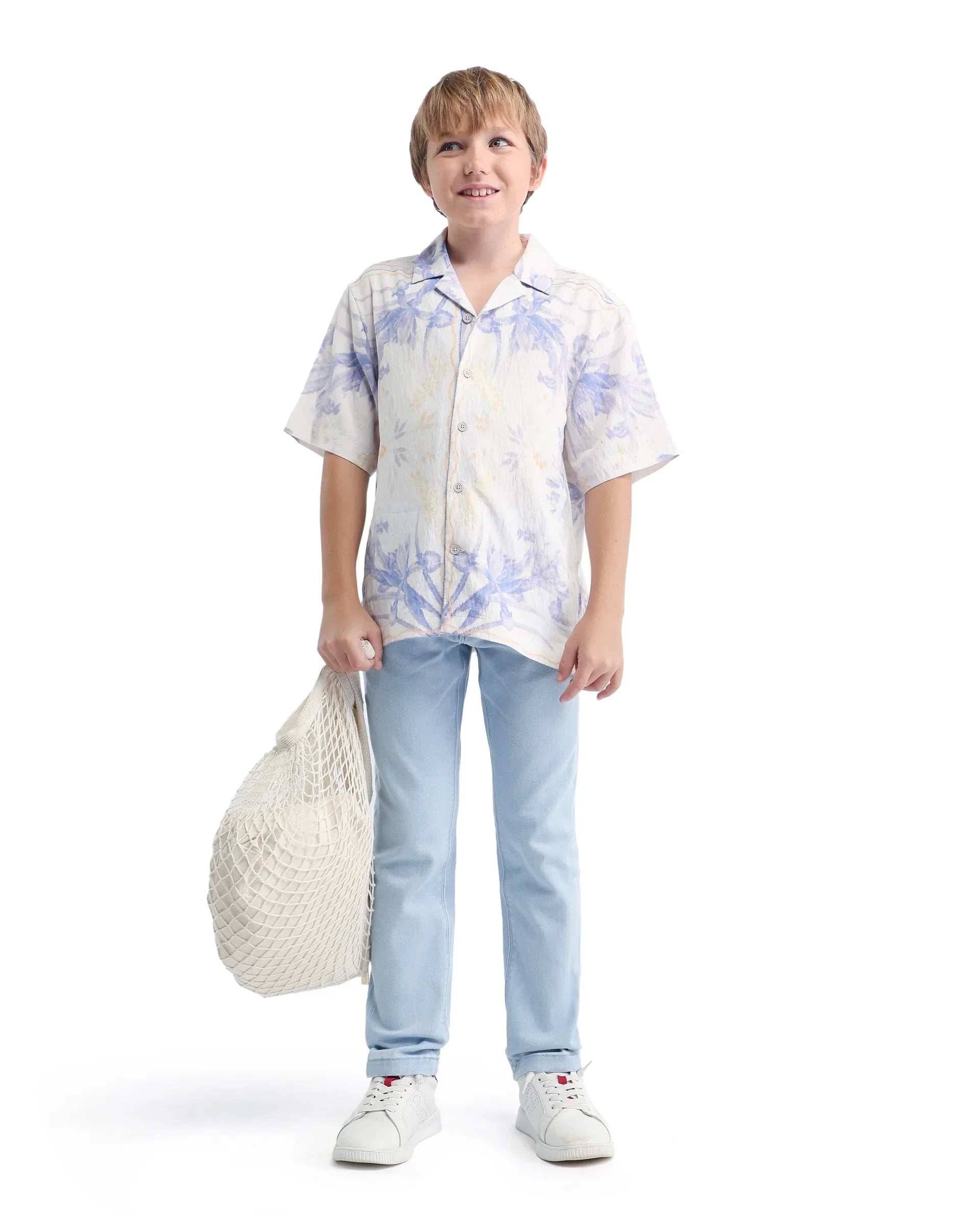Rare Ones Kids Blux-K Light Blue Cotton Blend Button And Zip Closure Plain Slim Fit Jeans