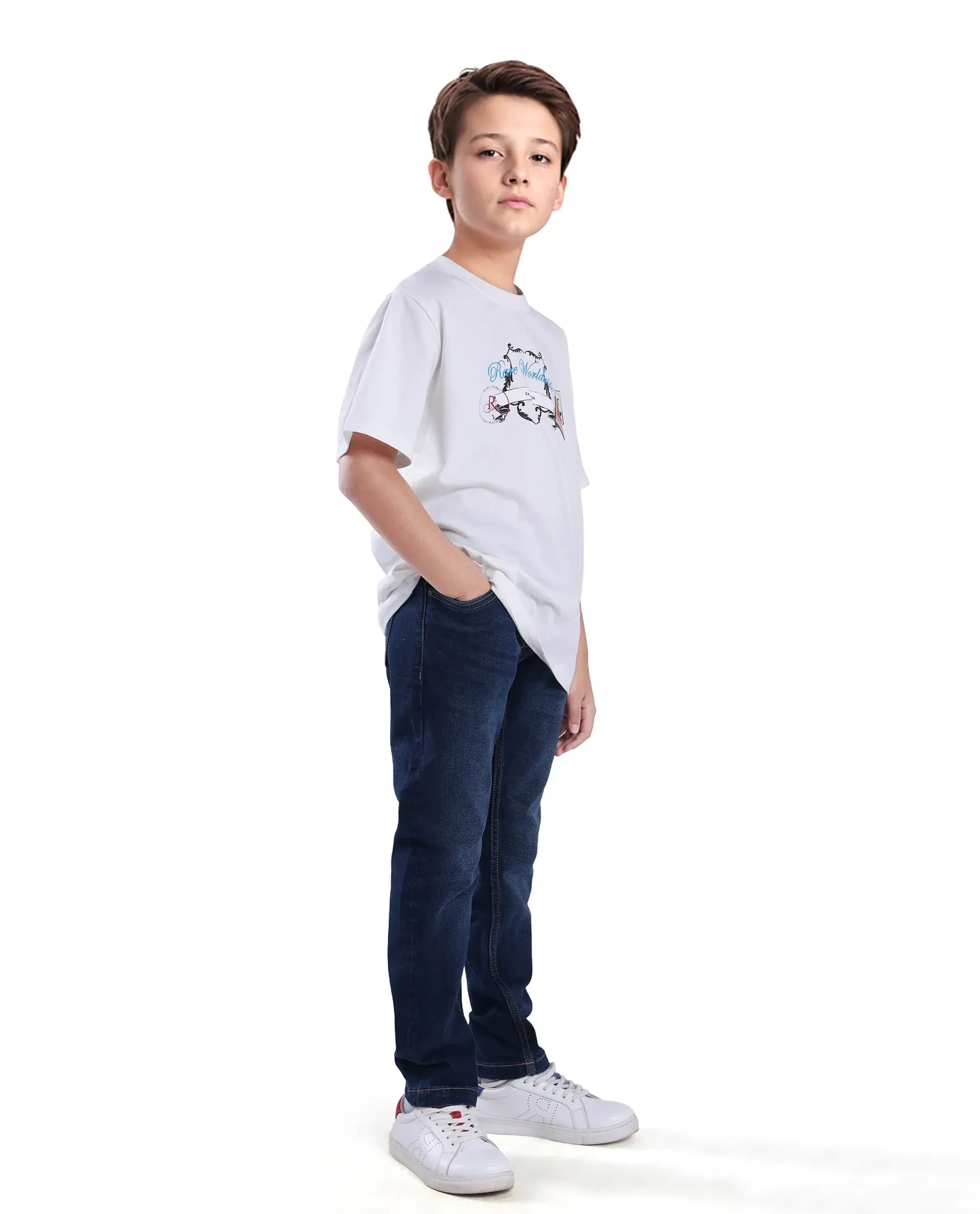 Rare Ones Kids Bram Light Blue Cotton Solid Button And Zip Closure Slim Fit Jeans