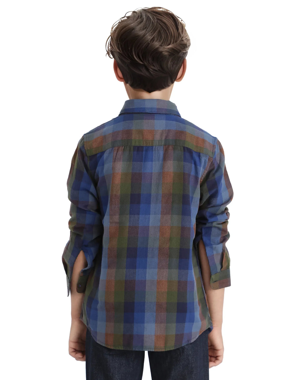 Rare Ones Kids Cal Blue Cotton Poly Full Sleeve Button Down Checked Shirt