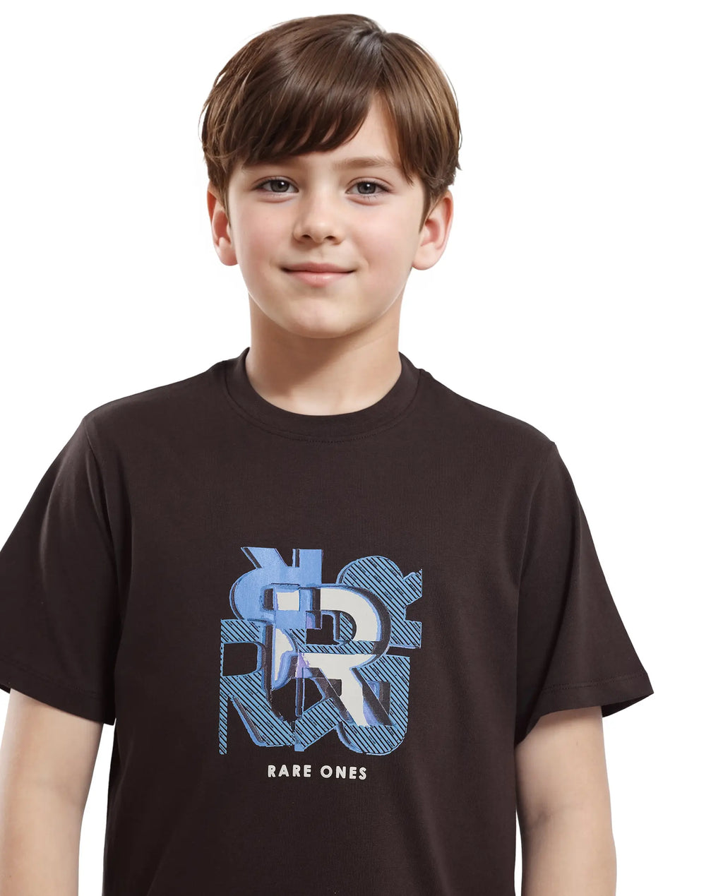 Rare Ones Kids Caleb-K Dark Brown Cotton Blend Half Sleeve Slip-On Printed Regular Fit T-Shirt