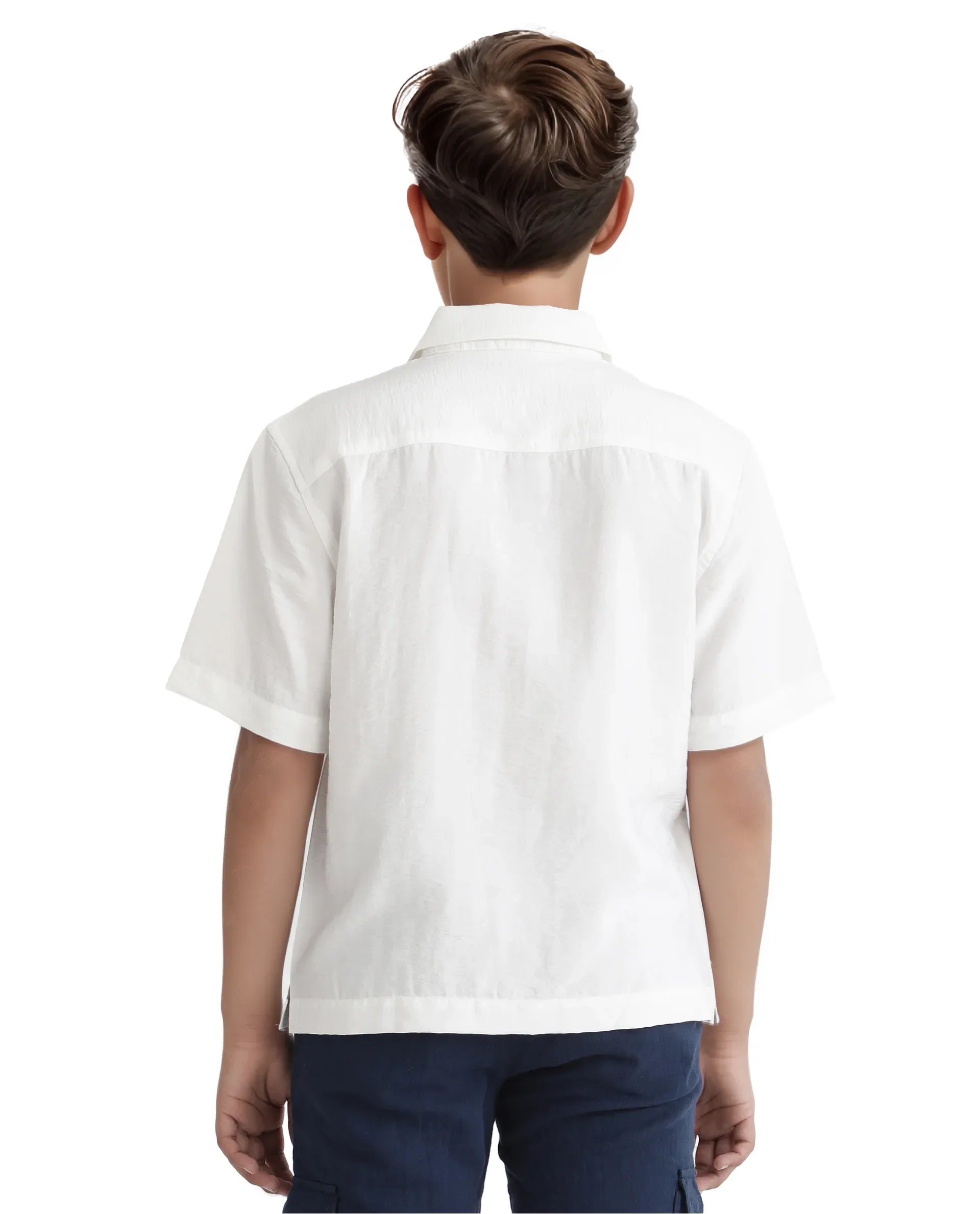 Rare Ones Kids Chad White Viscose Blend Half Sleeve Button Solid Regular Fit Shirt