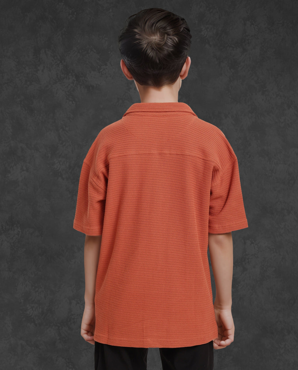 Rare Ones Kids Colen Rust Jacquard Half Sleeves Cuban Collar Boxy Fit Shirt