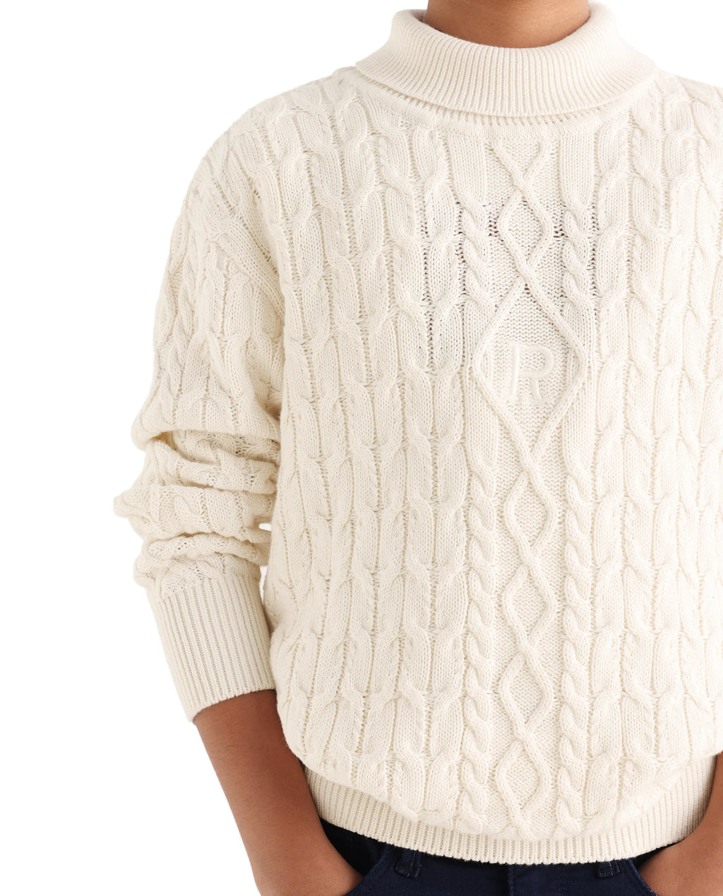 Rare Ones Kids Congo-25 Off White Cotton Monogram Pull On Closure Relaxed Fit Sweater