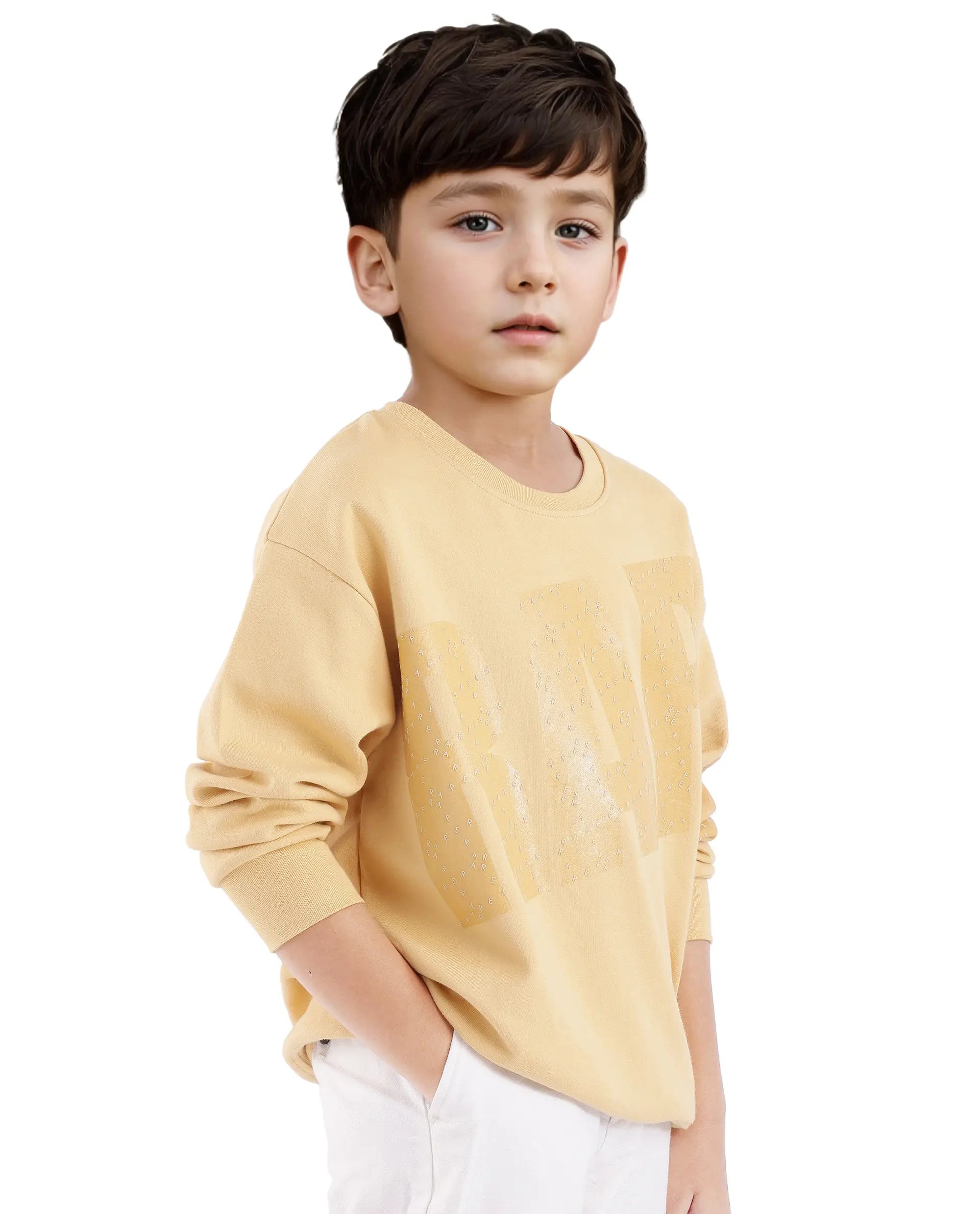 Rare Ones Kids Cramet Yellow Cotton Full Sleeve Gel With Hd Print Sweatshirt