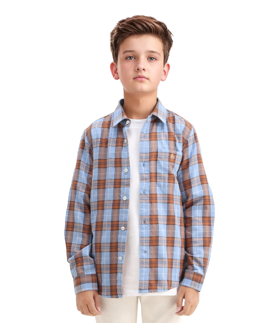 Rare Ones Kids Cruz Light Blue Cotton Checked Button Closure Regular Fit Shirt