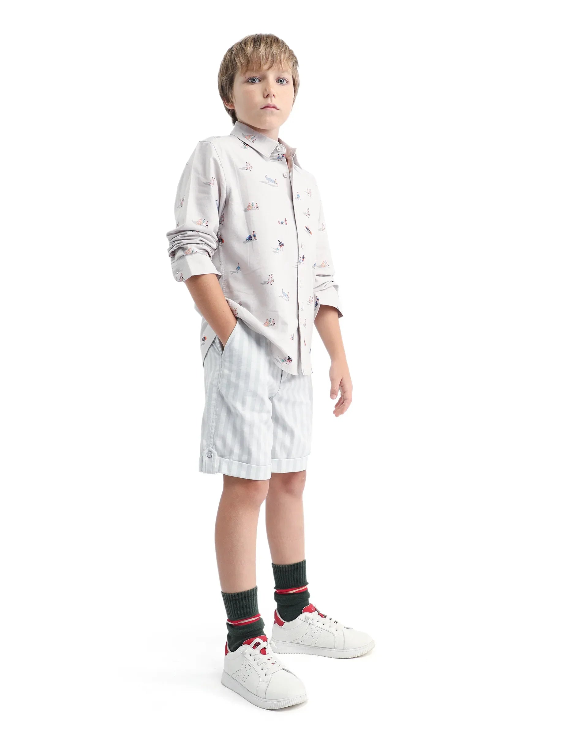 Rare Ones Kids Danni Light Green Polyester Striped Button & Zip Closure Regular Fit Shorts
