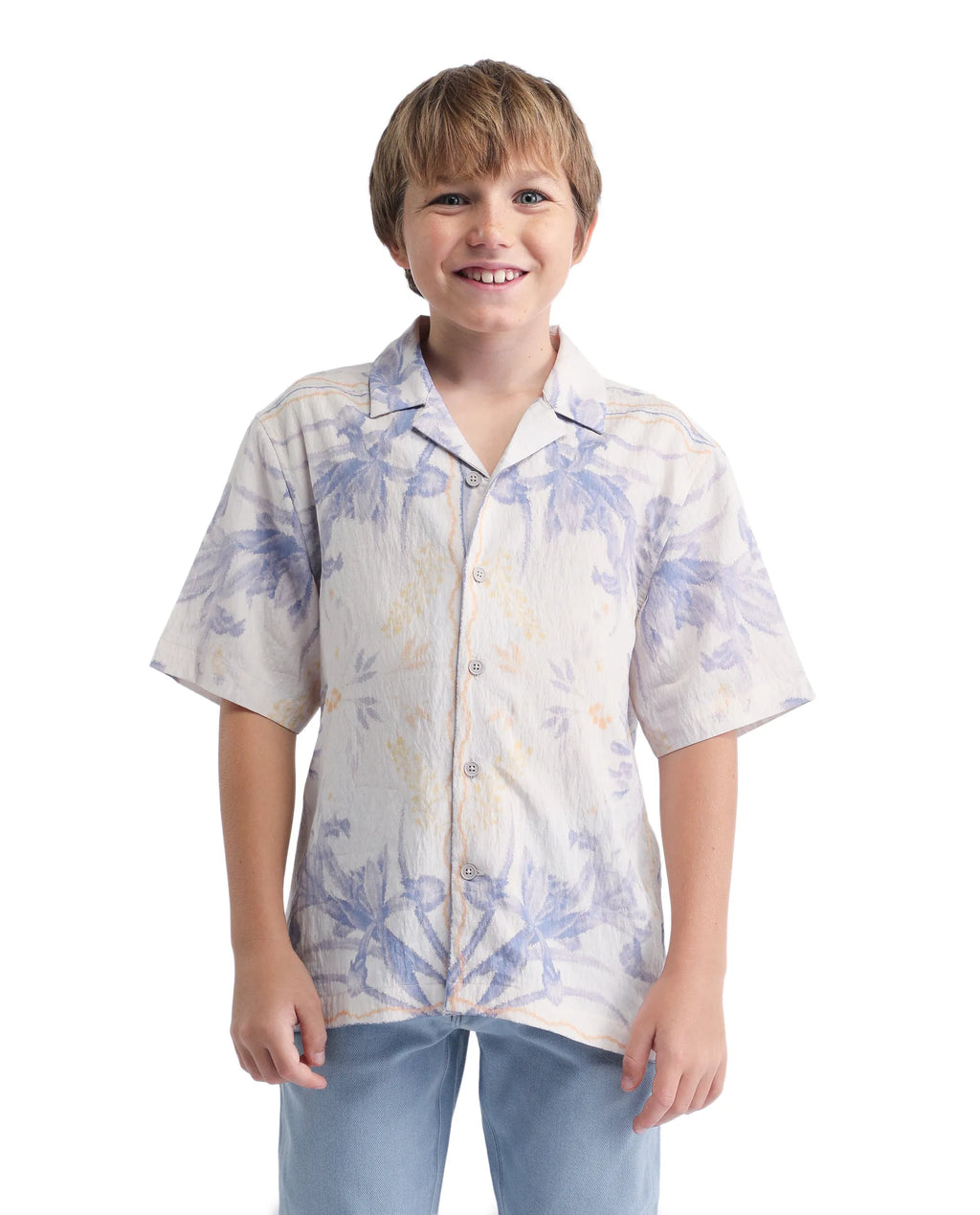 Rare Ones Kids Demp White Viscose Blend Printed Button Closure Regular Fit Shirt