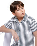 Rare Ones Kids Dion Teal Polyester Short Sleeve Cuban Collar Regular Fit Jacquard Shirt