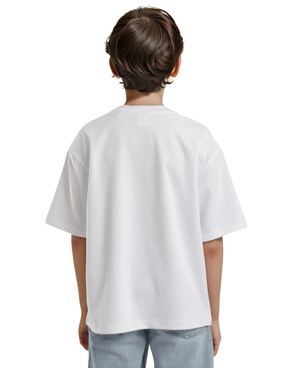 Rare Ones Kids Doe White Cotton Full Sleeves Crew Neck Towel Embroidery Print Oversized Fit T-Shirt