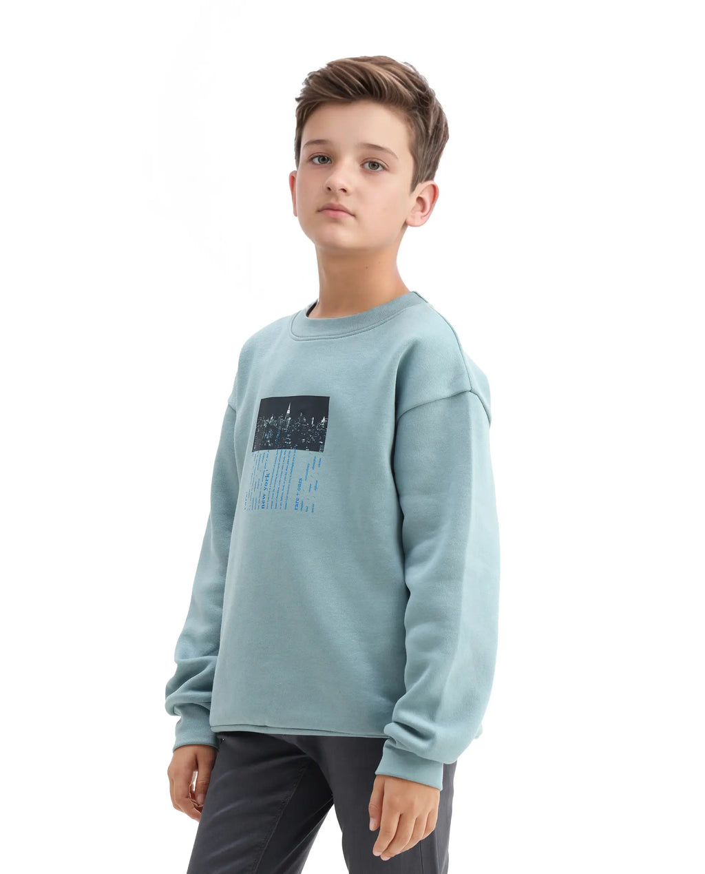 Rare Ones Kids Elio Light Blue Cotton Blend Digital Print Oversized Sweatshirt