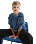 Rare Ones Kids Ellis Dusky Blue Cotton Pull On Crew Neck Full Sleeves Boxy Fit Sweatshirt