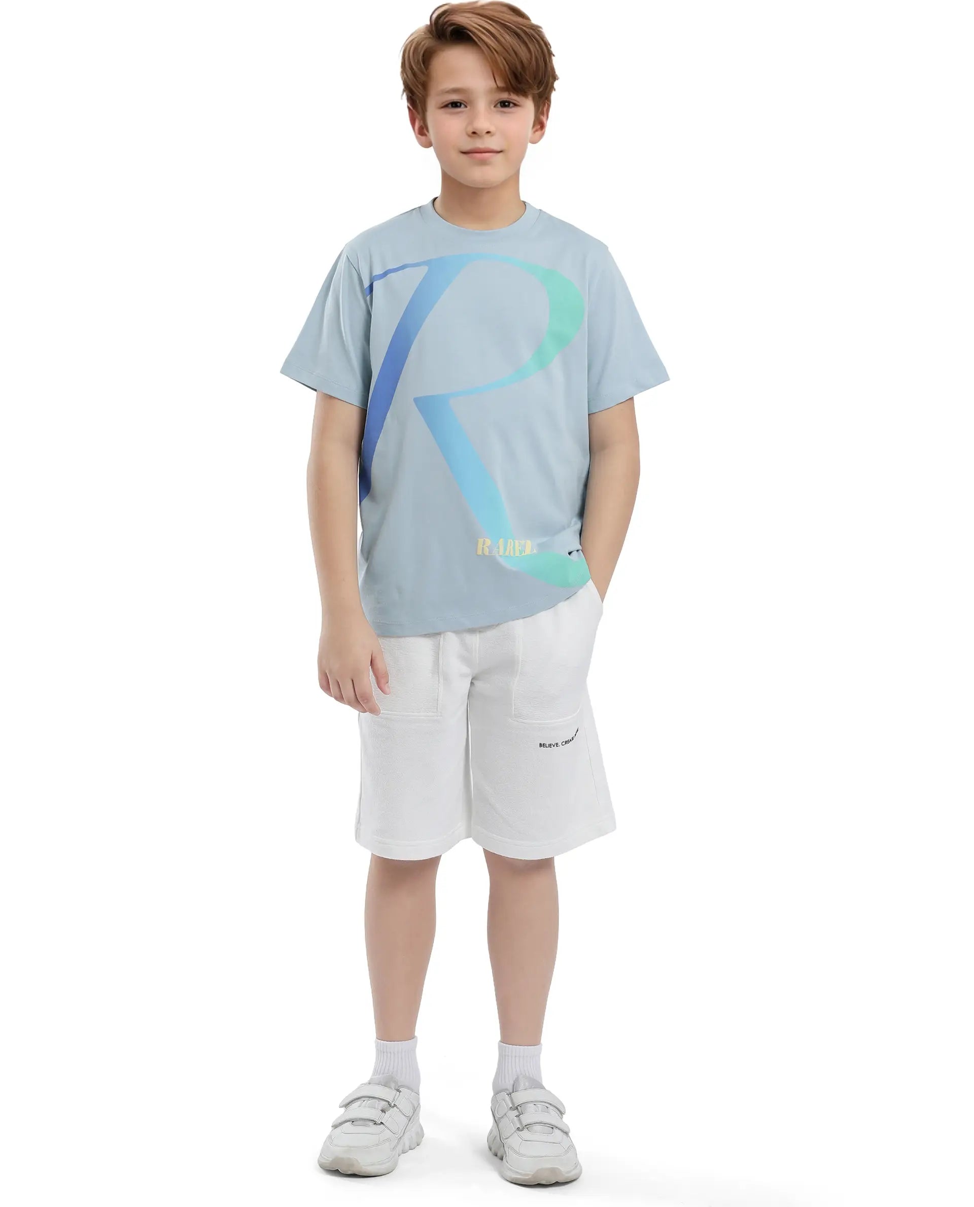 Rare Ones Kids Elzo-K Light Blue Cotton Half Sleeve Solid Slip-On Closure Regular Fit T-Shirt