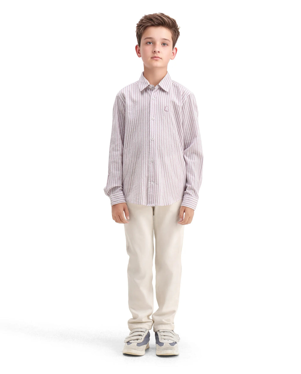 Rare Ones Kids Evie Dusky Pink Cotton Blend Striped Button Closure Regular Fit Shirt