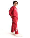 Rare Ones Kids Fabio-B Dark Red Cotton Blend Drawstring Closure Hd Print Straight Fit Trackpant