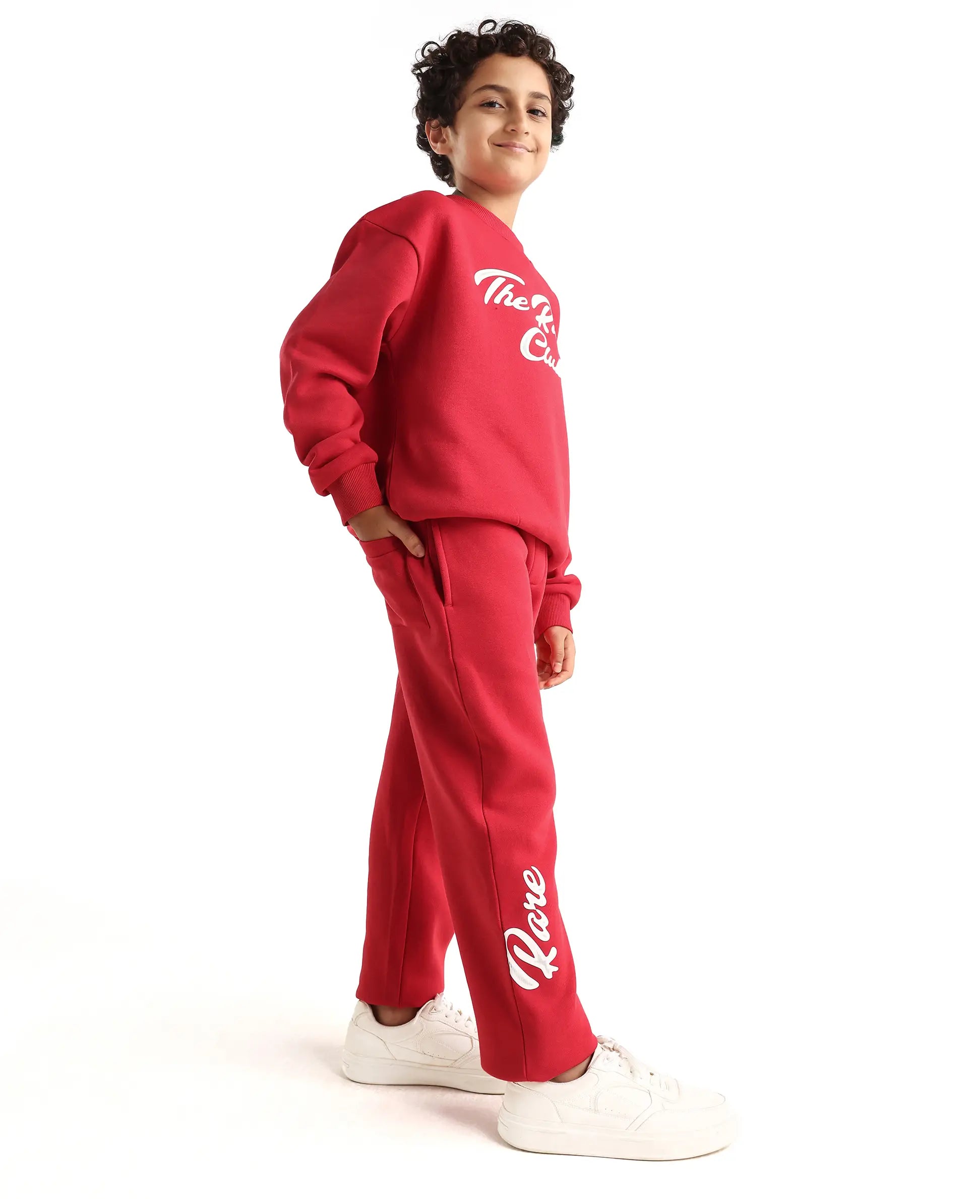 Rare Ones Kids Fabio-B Dark Red Cotton Blend Drawstring Closure Hd Print Straight Fit Trackpant