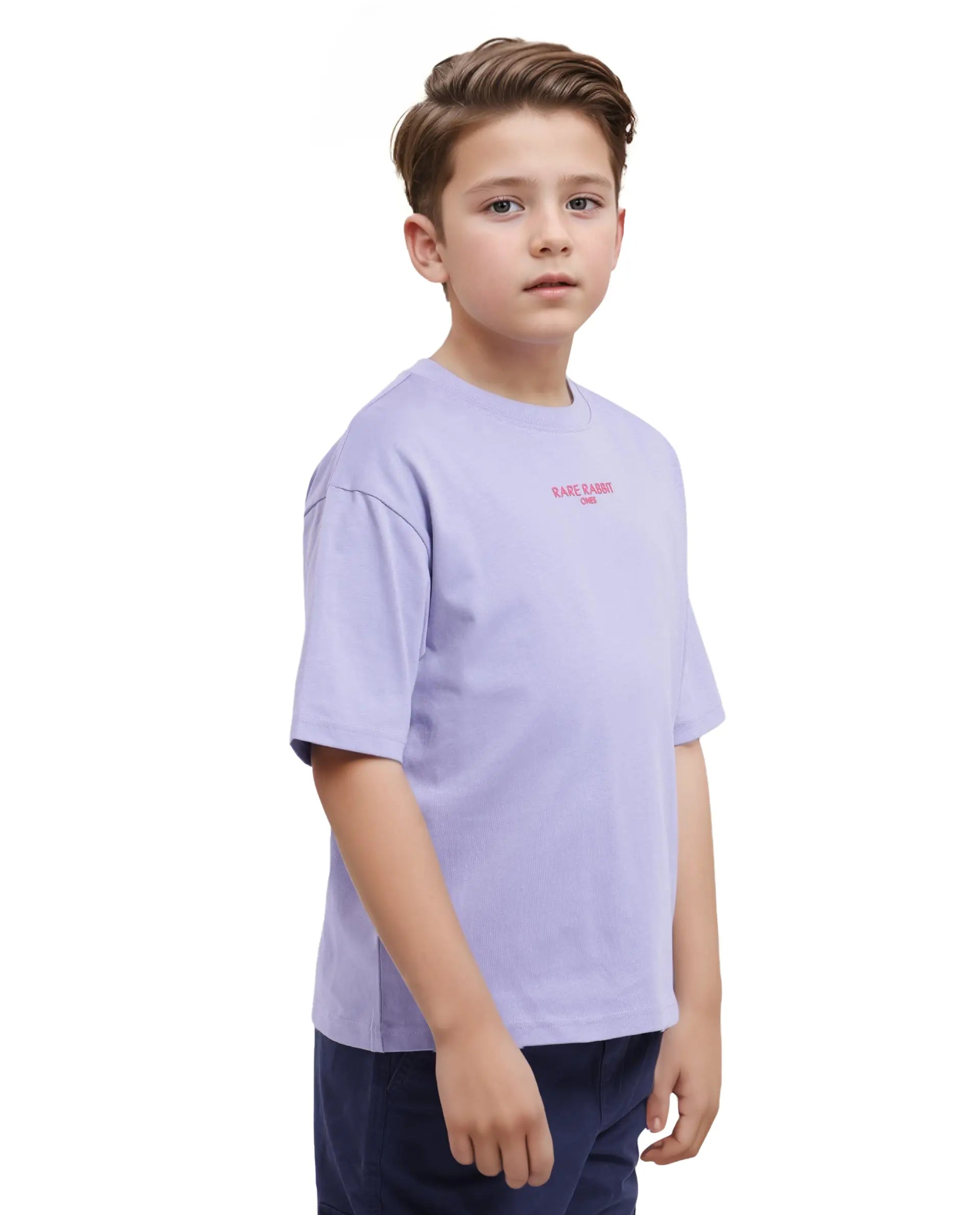 Rare Ones Kids Feg Dusky Purple Cotton Half Sleeves Oversized Crew Neck Graphic Back Print With Applique T-Shirt