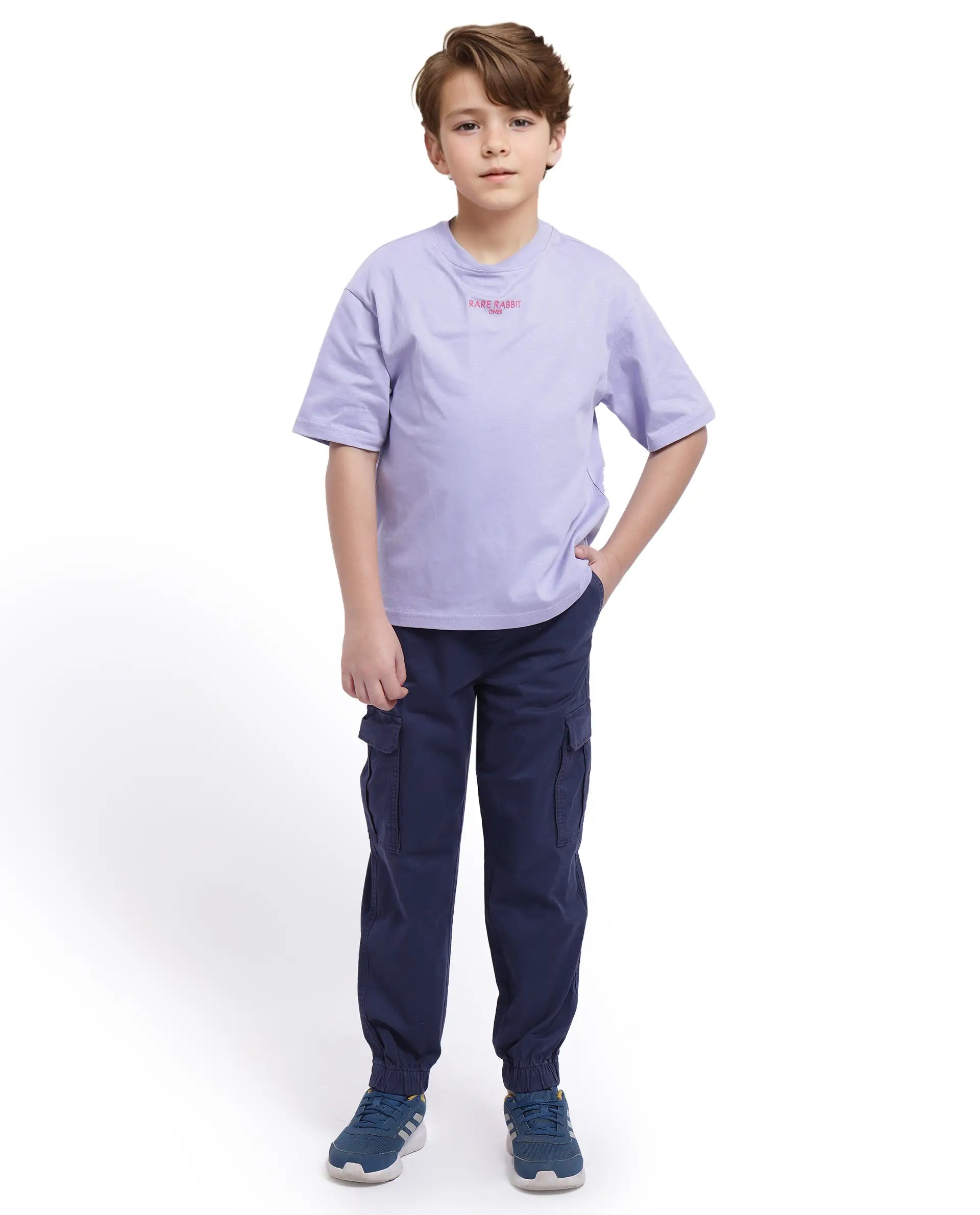 Rare Ones Kids Feg Dusky Purple Cotton Half Sleeves Oversized Crew Neck Graphic Back Print With Applique T-Shirt