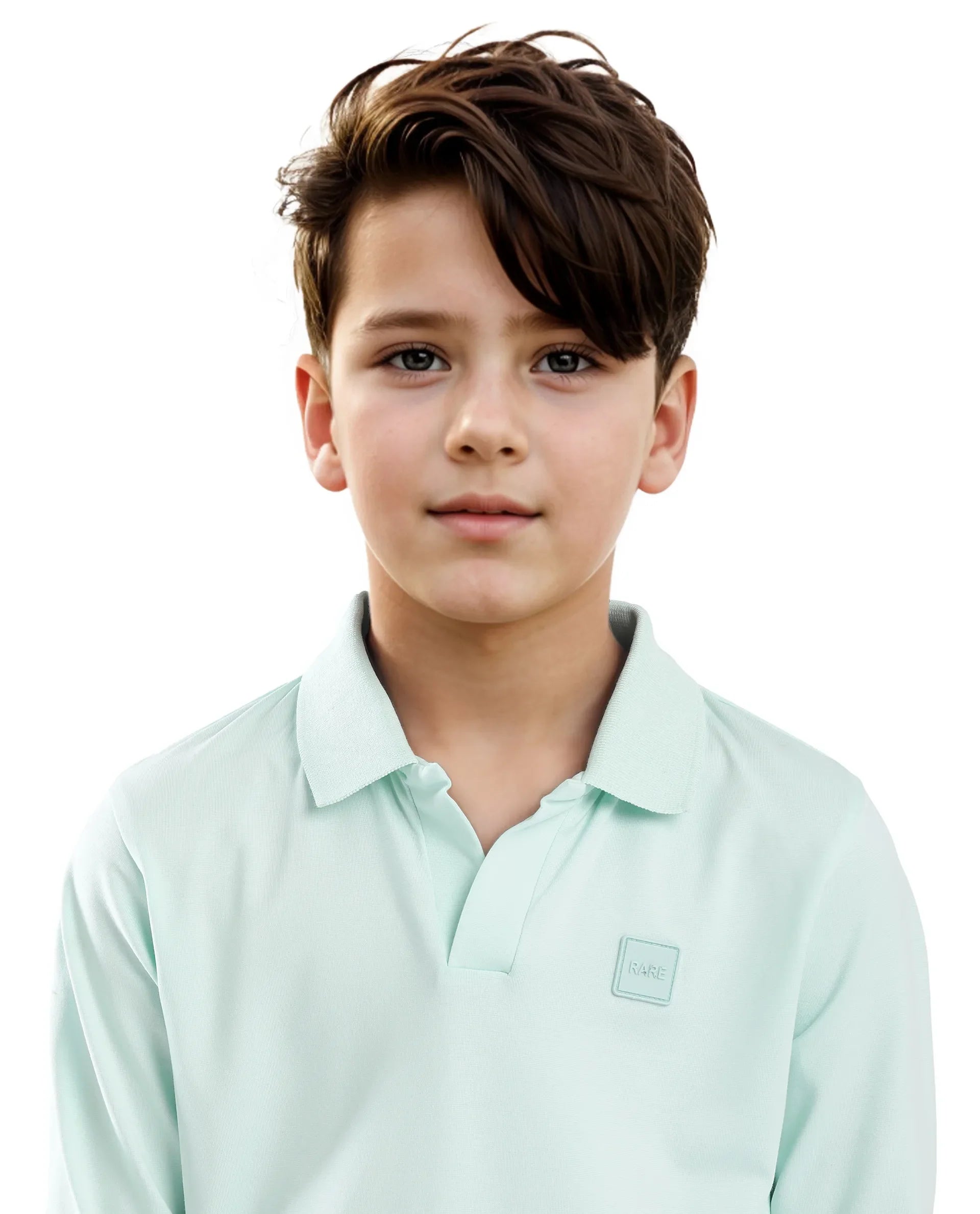 Rare Ones Kids Flit Pastel Green Cotton Poly Full Sleeve Regular Collar Solid Polo