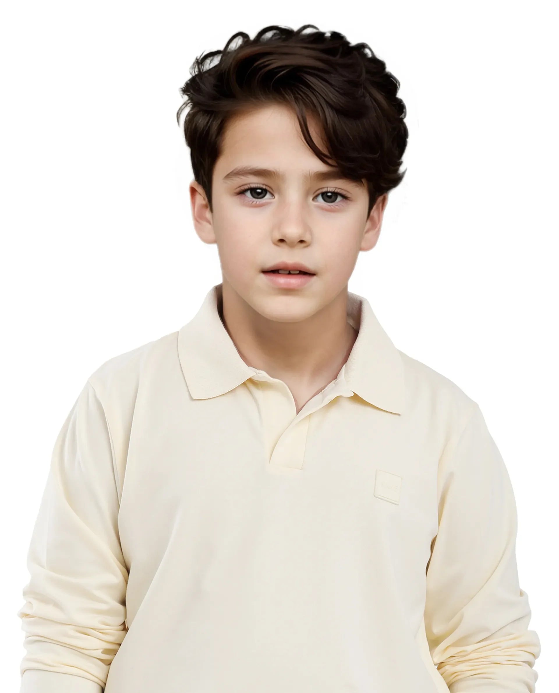 Rare Ones Kids Flit Pastel Yellow Cotton Poly Full Sleeve Polo Neck Solid Polo