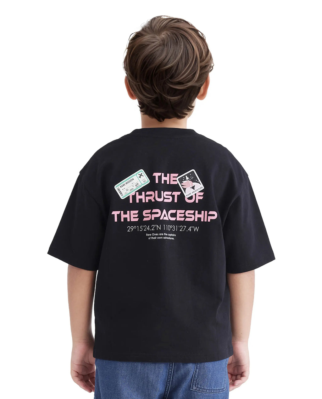 Rare Ones Kids Galet Black Cotton Short Sleeve Crew Neck Print T-Shirt