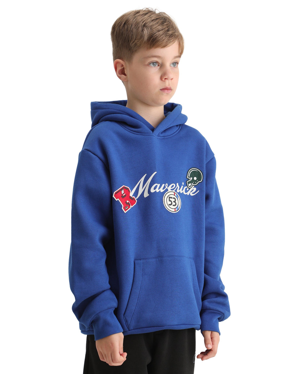 Rare Ones Kids Gino Dark Blue Cotton Blend Hooded Typography Oversized Sweatshirt