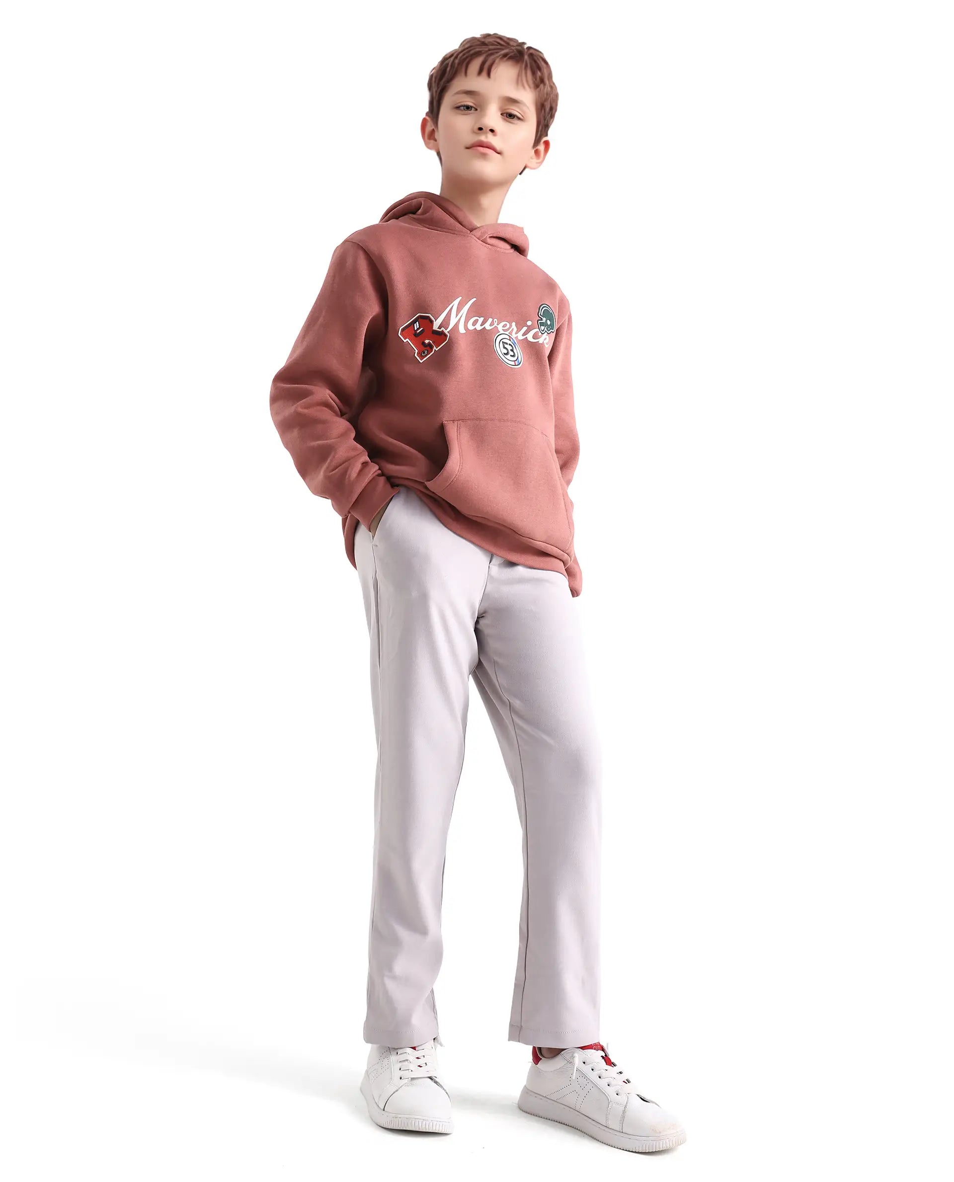 Rare Ones Kids Gino Rust Cotton Blend Hooded Typography Oversized Sweatshirt