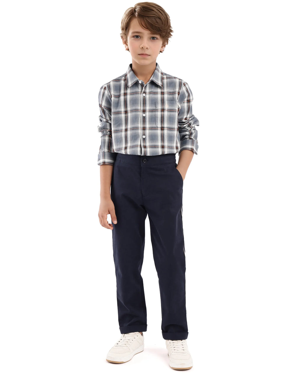Rare Ones Kids Alfro Grey Cotton Full Sleeves Regular Collar Checked Shirt