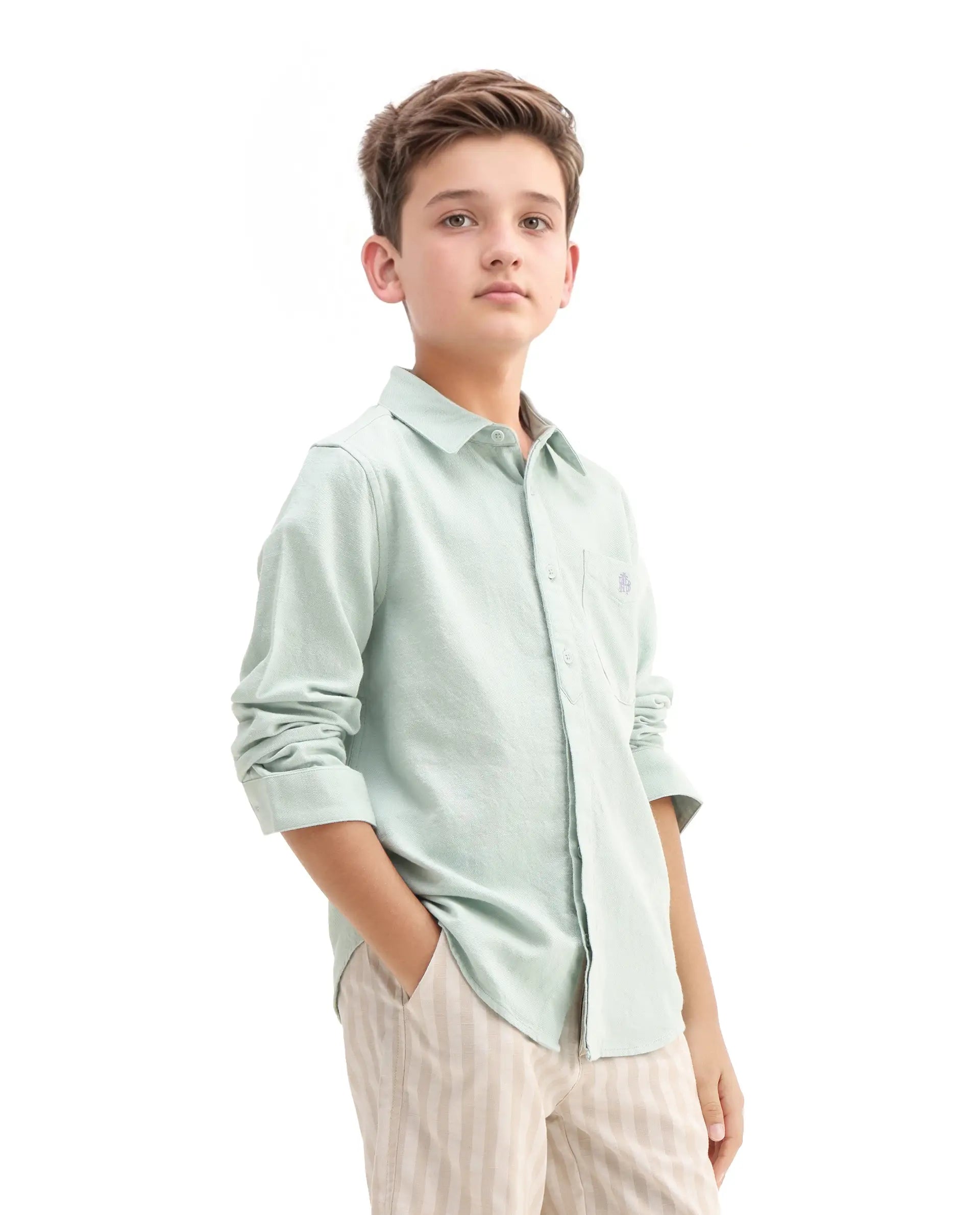 Rare Ones Kids Hart Blue Cotton Solid Button Closure Boxy Fit Shirt