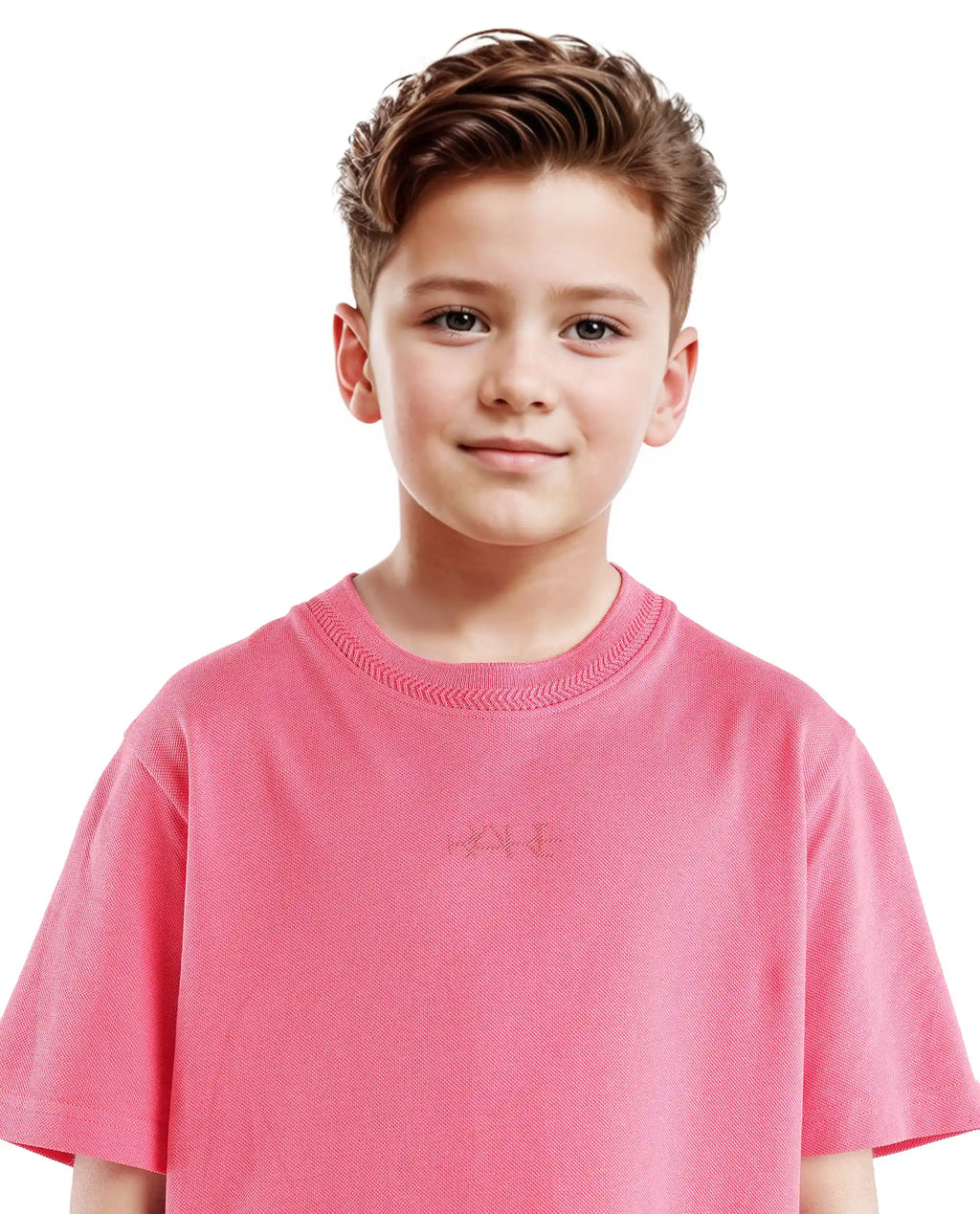 Rare Ones Kids Heron Fluorescent Pink Cotton Fabric Half Sleeves Crew Neck Embroidered T-Shirt