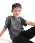 Rare Ones Kids Hiro Dark Grey Cotton Embossed Regular Fit T-Shirt