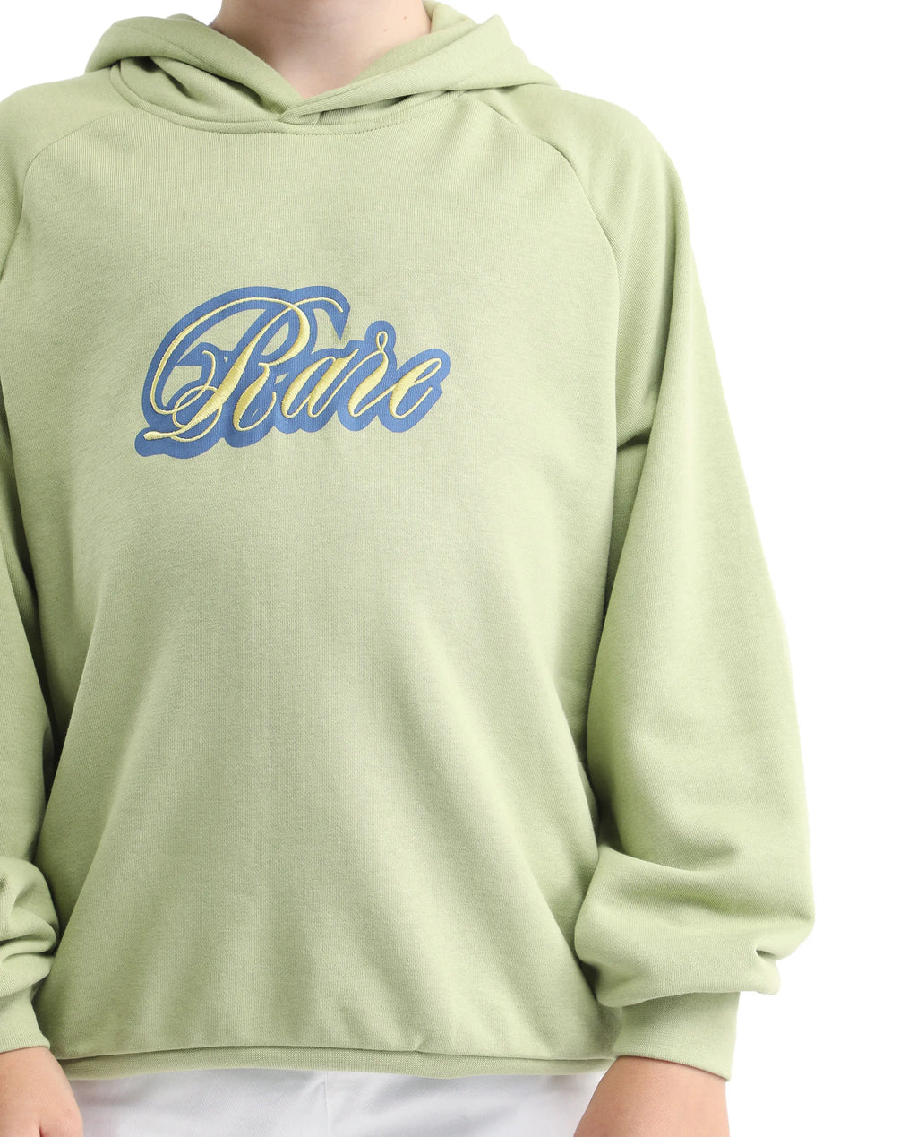 Rare Ones Kids Huck Light Green Cotton Pull On Hooded Neck Full Sleeves Fit Sweatshirt